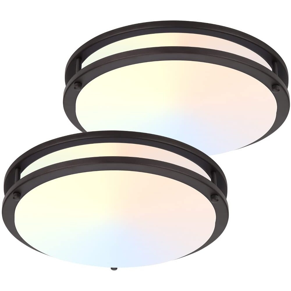 Dakason 2Pack Led Flush Mount Ceiling Light Fixture, 13    20W On/Off Switch To Select 3000K/4000K/5000K, Dimmable Ceiling Lamp For Kitchen, Living Room, Hallway, Oil Rubbed Bronze