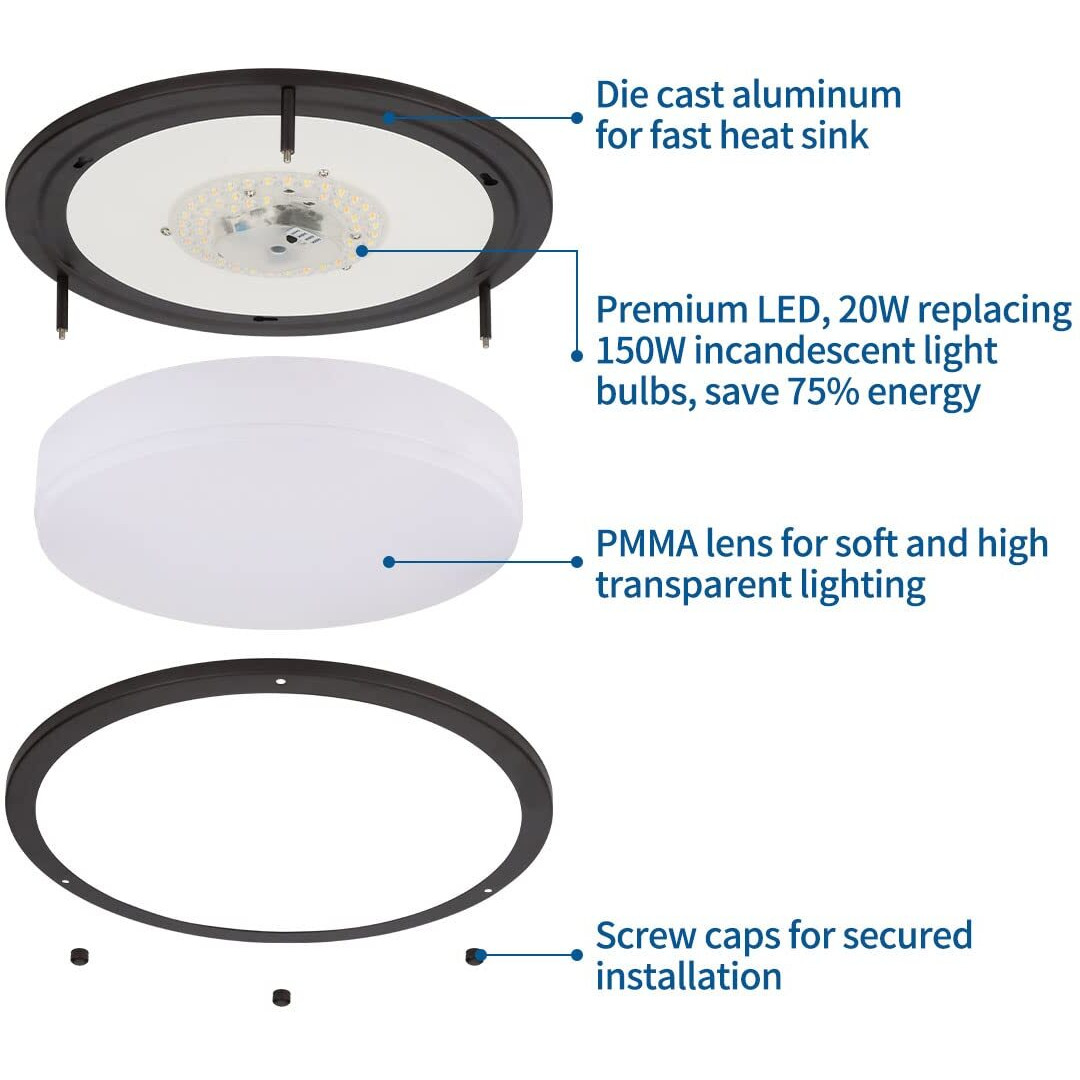 Dakason 2Pack Led Flush Mount Ceiling Light Fixture, 13    20W On/Off Switch To Select 3000K/4000K/5000K, Dimmable Ceiling Lamp For Kitchen, Living Room, Hallway, Oil Rubbed Bronze