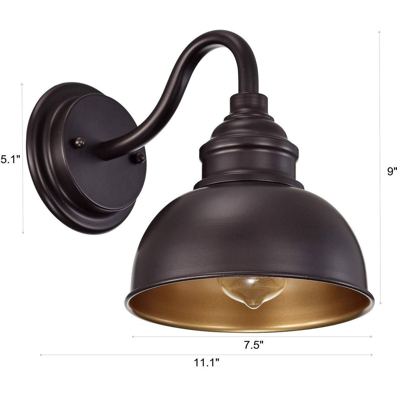 Acland 9"" Industrial Gooseneck Light Fixture, Oil Rubbed Bronze Barn Light, Modern Farmhouse Wall Sconce For Vanity, Bathroom, Bedroom, Hallway, Living Room, And Reading Room