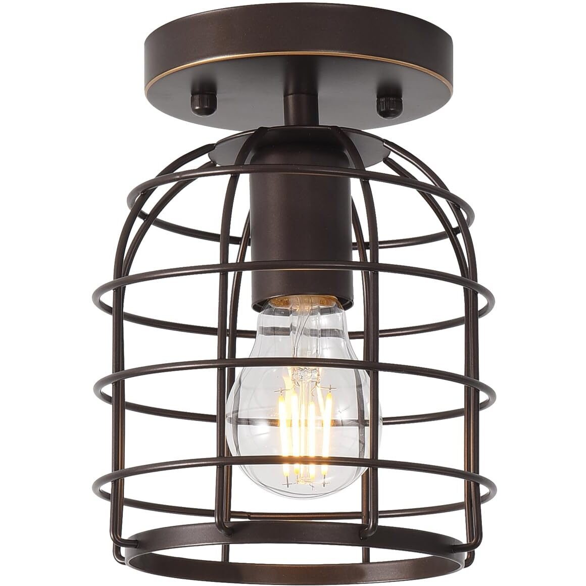 Create For Life Industrial Vintage Flush Mount Ceiling Light,Oil Rubbed Bronze Semi Flush Mount Ceiling Lamp Fixture For Hallway Stairway Kitchen Garage, E26,1 Pack