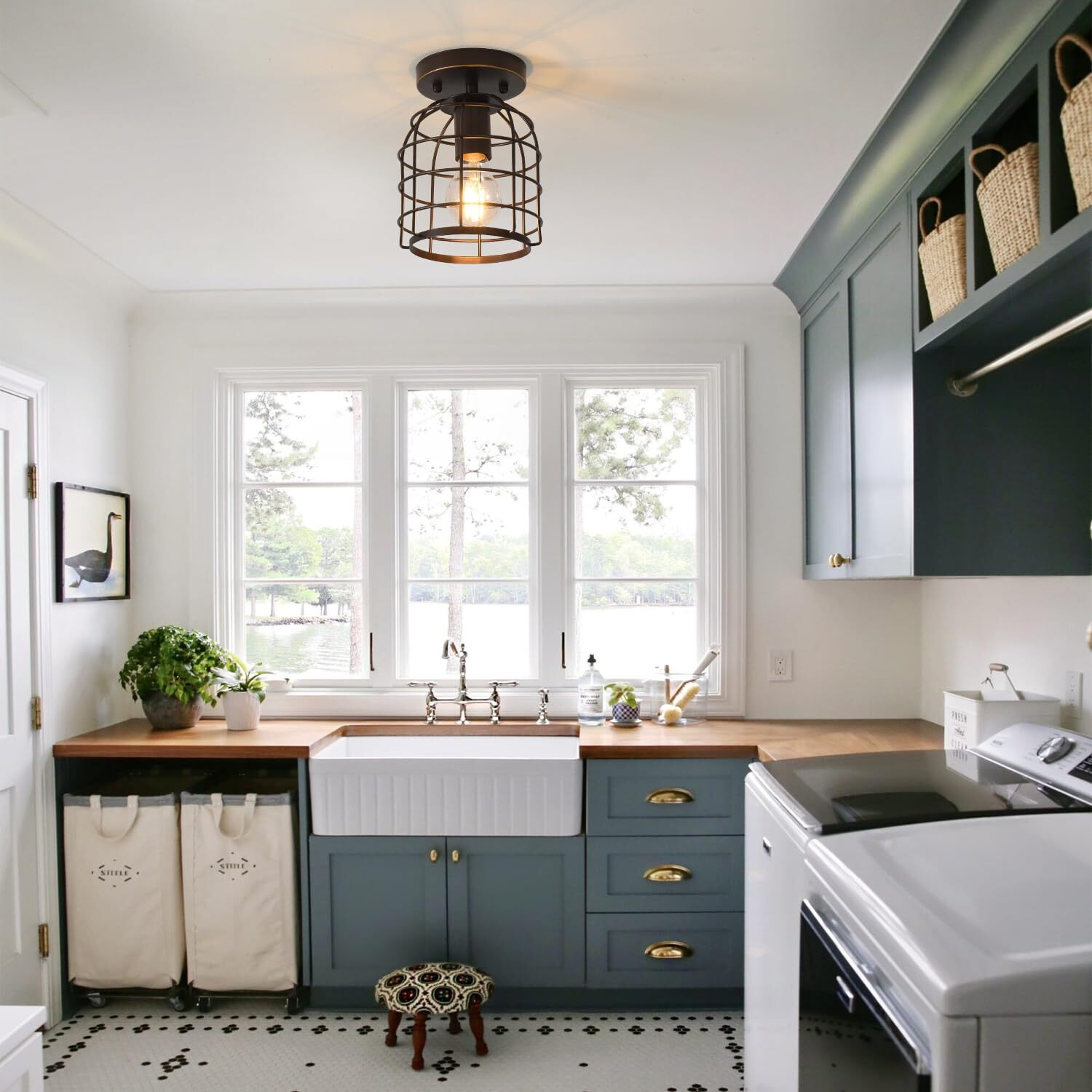 Create For Life Industrial Vintage Flush Mount Ceiling Light,Oil Rubbed Bronze Semi Flush Mount Ceiling Lamp Fixture For Hallway Stairway Kitchen Garage, E26,1 Pack