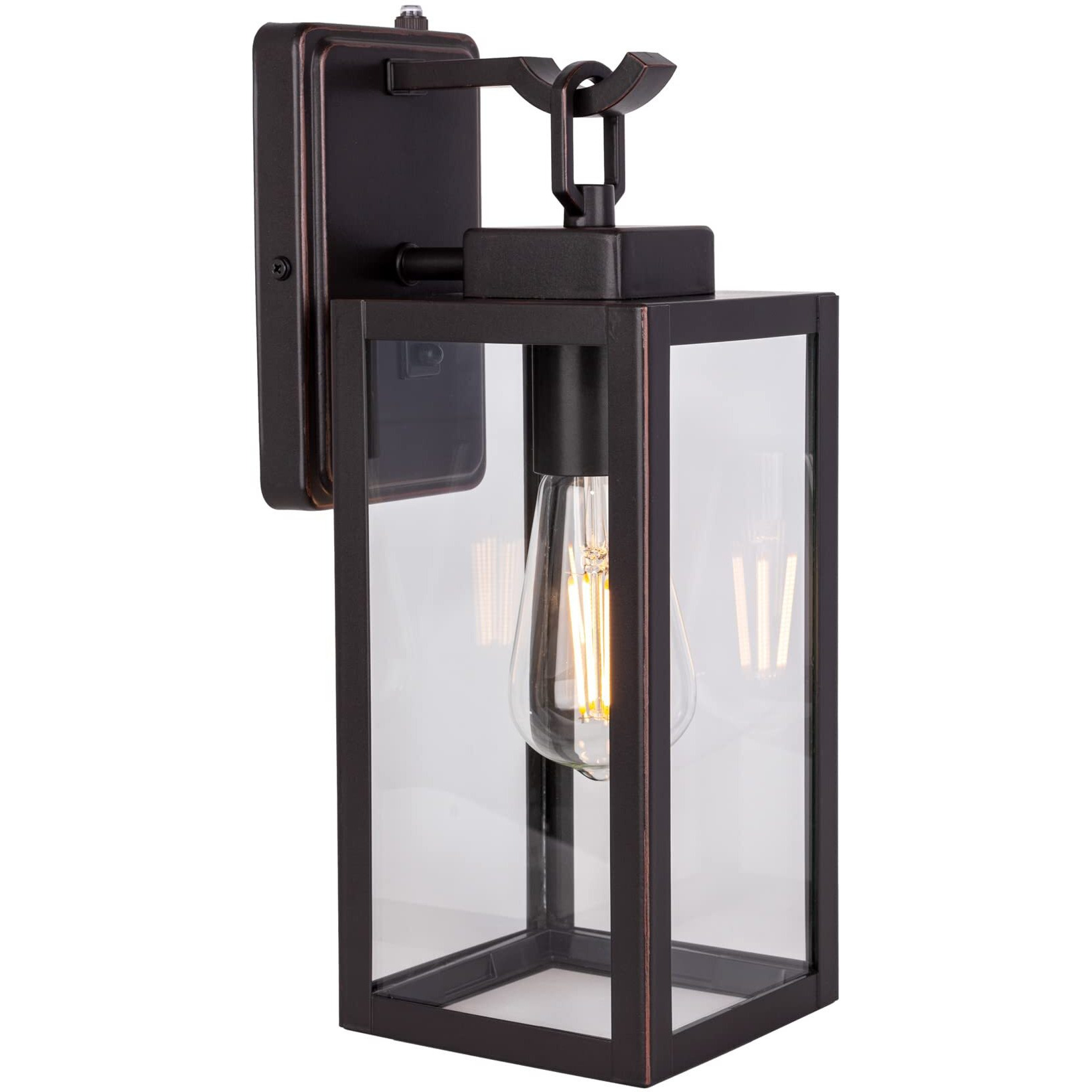Lit-Path Dusk To Dawn Outdoor Wall Lantern, Wall Sconce As Porch Lighting Fixture, E26 Medium Base Max 60W, Anti-Rust Metal With Glass Shade, Oil Rubbed Bronze Finish, 1-Pack