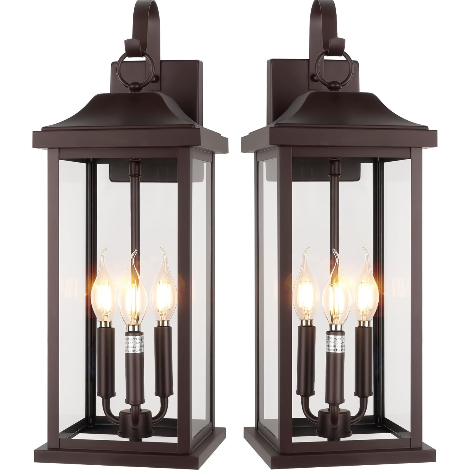 Roravilila 23    Extra Large 3-Light Oil Rubbed Bronze Outdoor Light Fixtures 2 Pack, Ip65 Waterproof Vintage Outside Lights For House Brown Front Porch Light Lanterns Exterior Coach Lights, E12