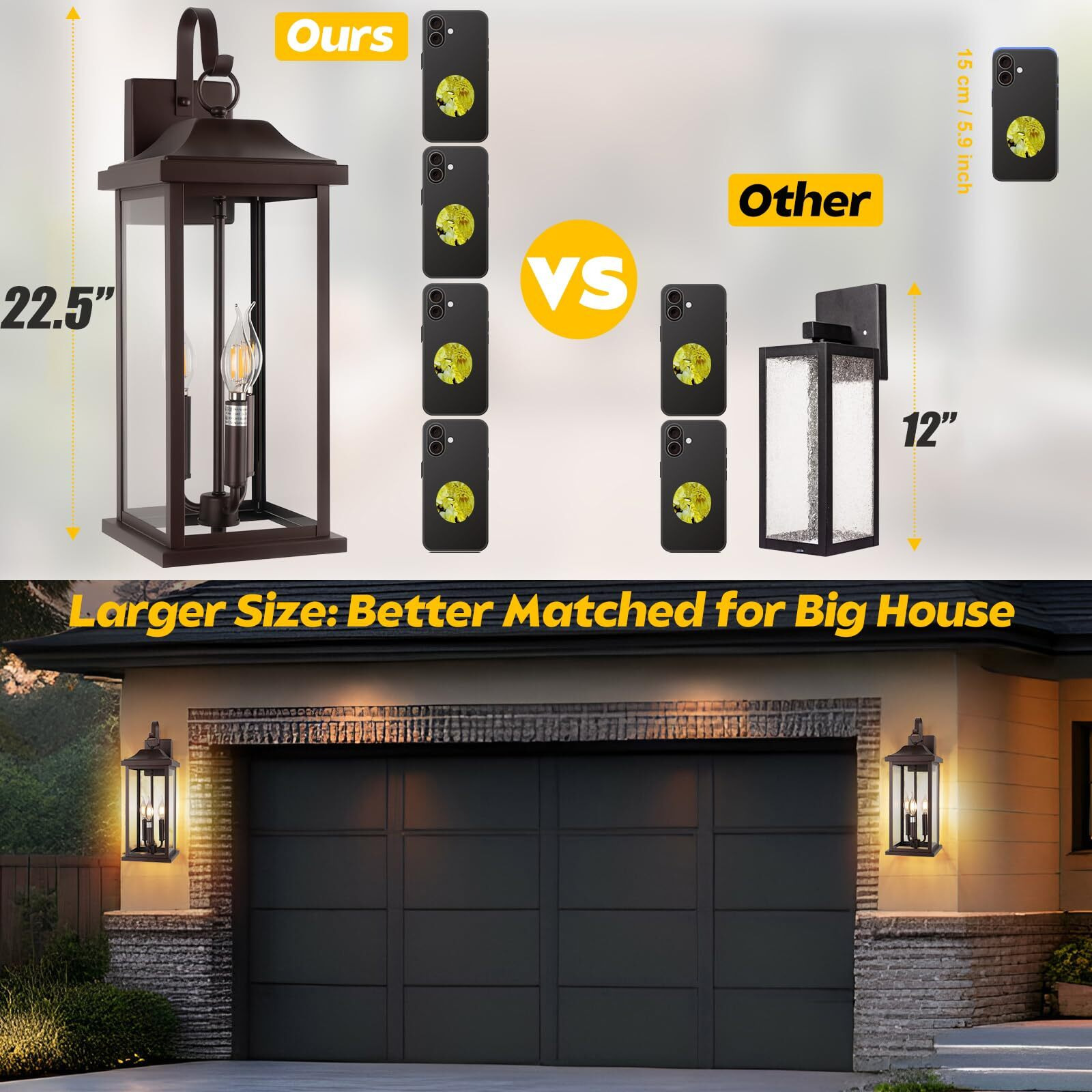 Roravilila 23    Extra Large 3-Light Oil Rubbed Bronze Outdoor Light Fixtures 2 Pack, Ip65 Waterproof Vintage Outside Lights For House Brown Front Porch Light Lanterns Exterior Coach Lights, E12