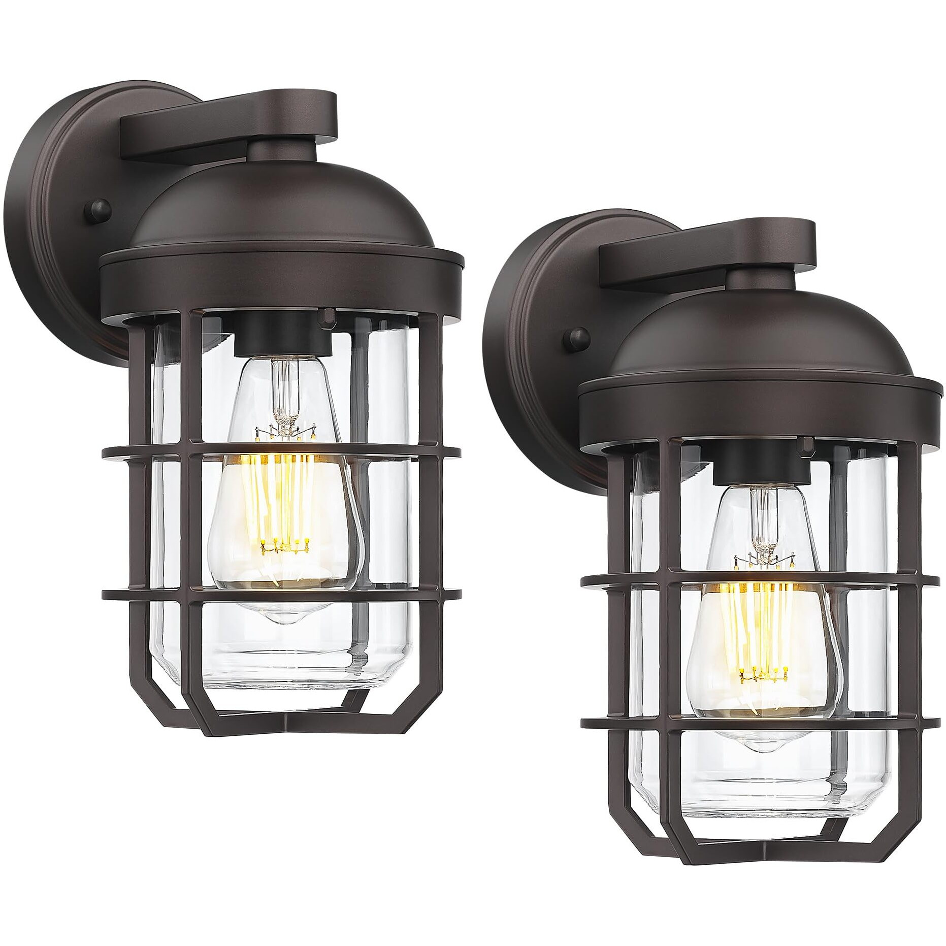 Emliviar 2 Packs Outdoor Wall Lamps, Patio Wall Lighting Waterproof With Clear Tempered Glass, Vintage Exterior Lights In Oil Rubbed Bronze Finish, Ge255Bl-2Pk Orb
