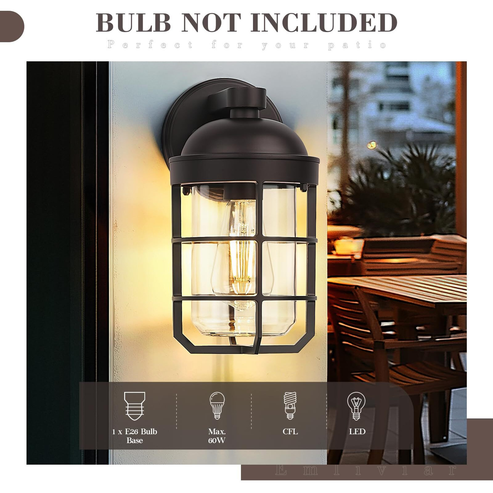 Emliviar 2 Packs Outdoor Wall Lamps, Patio Wall Lighting Waterproof With Clear Tempered Glass, Vintage Exterior Lights In Oil Rubbed Bronze Finish, Ge255Bl-2Pk Orb