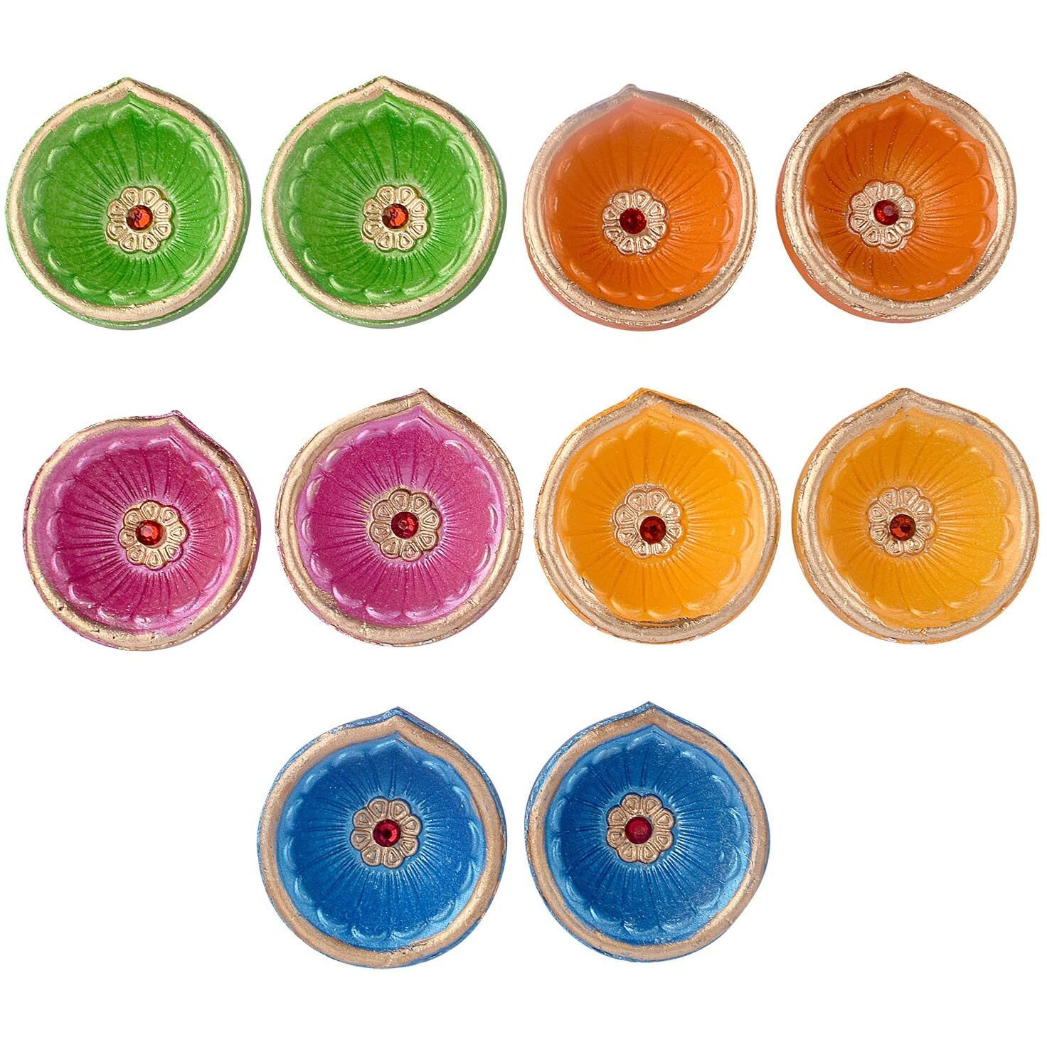 Satvik 10 Pc Multicolor Clay Diya Terracotta Dia Traditional Puja Vilakku Oil Lamp Natural Mitti Diya Tea Light Welcome Diwali Deepawali Navratri Pooja D  Corations Indian (Design 1, 36)