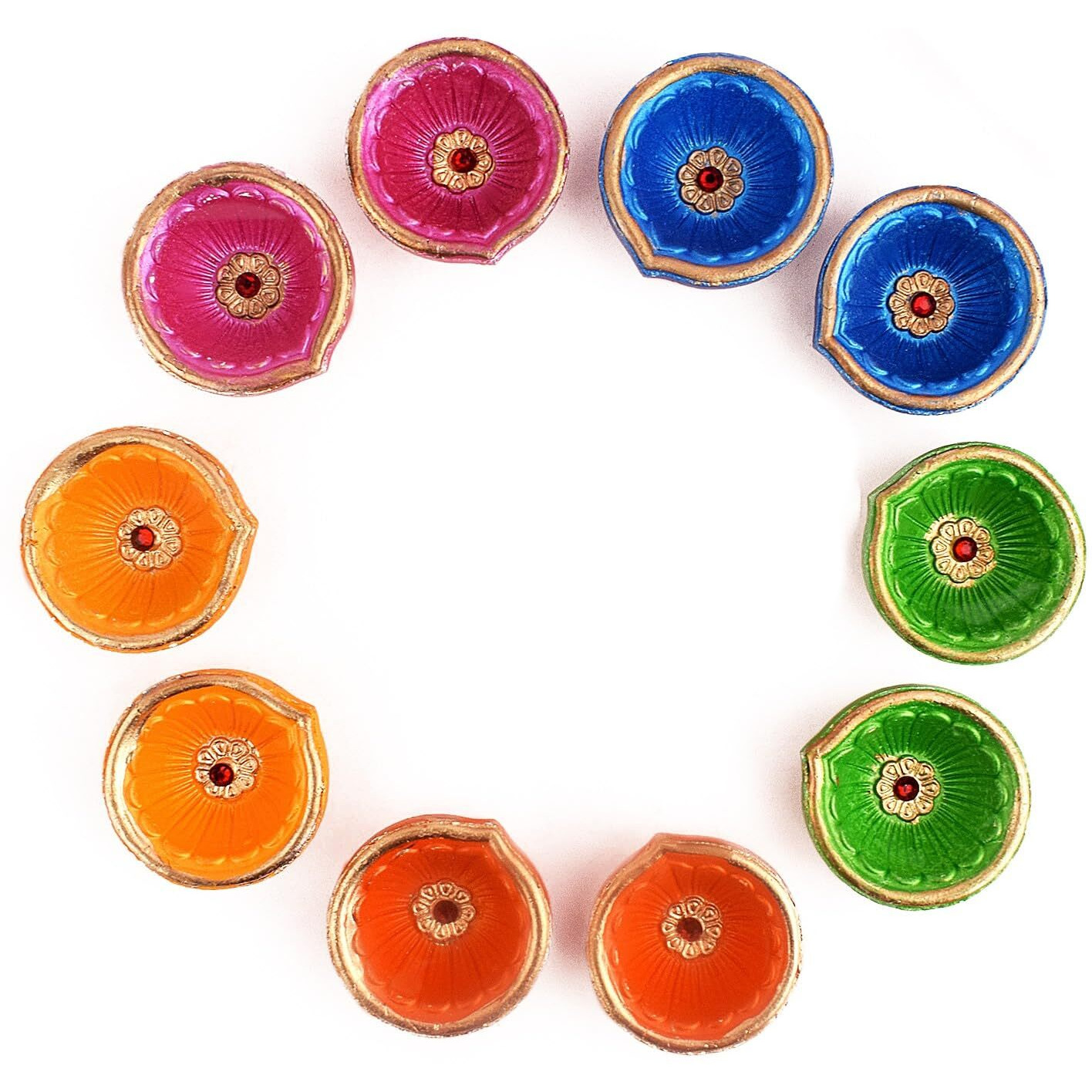 Satvik 10 Pc Multicolor Clay Diya Terracotta Dia Traditional Puja Vilakku Oil Lamp Natural Mitti Diya Tea Light Welcome Diwali Deepawali Navratri Pooja D  Corations Indian (Design 1, 36)
