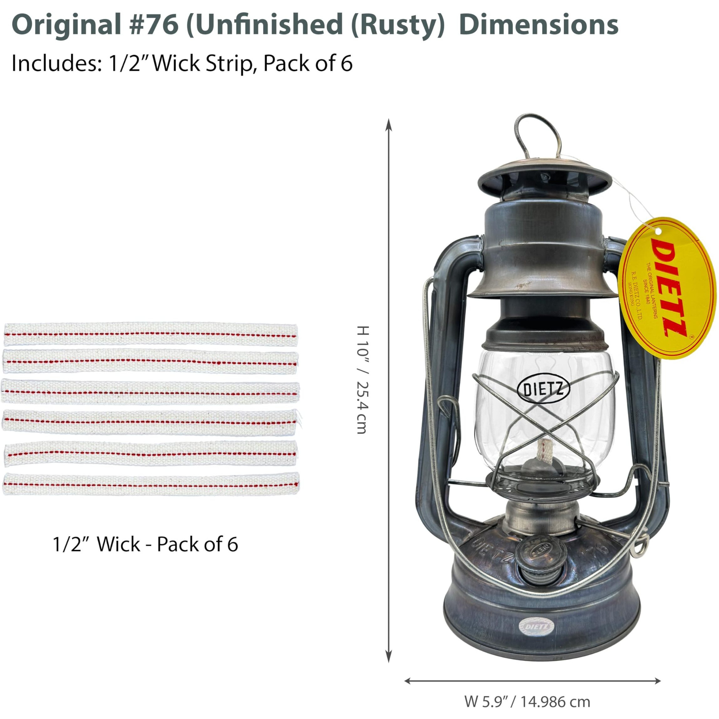 Light Of Mine - Dietz 76 Original Unfinished Oil Lantern With 1/2"" Replacement Wick Strips (Unfinished)