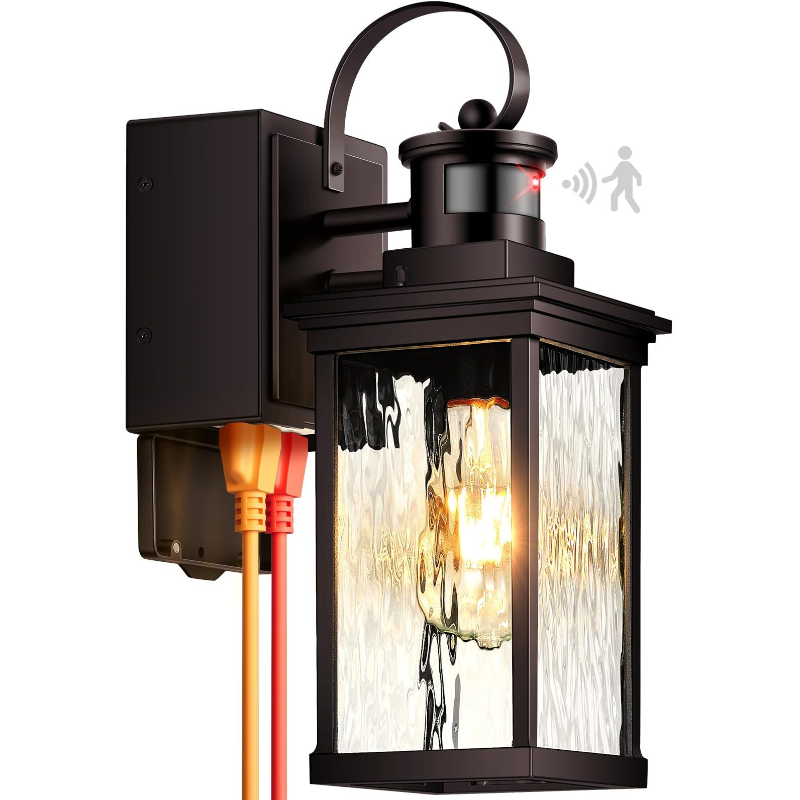 Opaxis Porch Lights Outdoor With Gfci Outlet, Oil Rubbed Bronze Motion Sensor Exterior Lighting Fixtures Wall Mount For House, 100% Aluminum Farmhouse Outdoor Wall Sconce Lantern For Garage, Patio