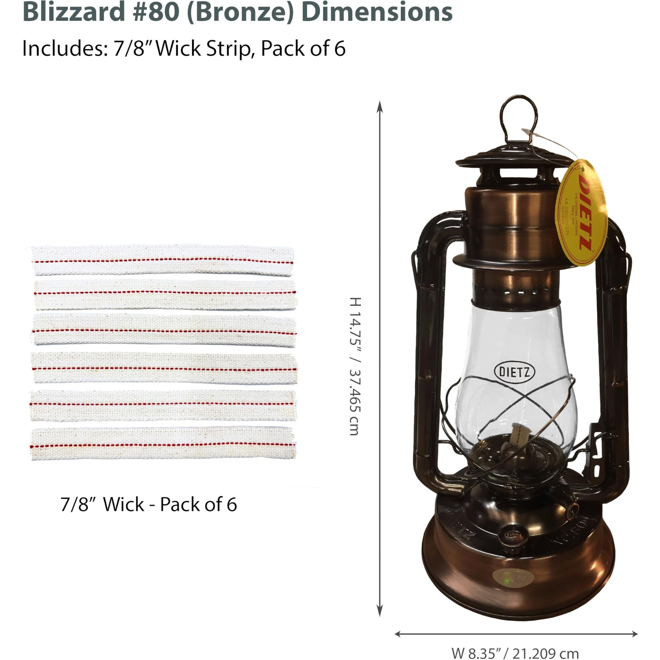 Light Of Mine - Dietz 80 Blizzard Oil Lantern With 7/8"" Replacement Wick Strips (Bronze)