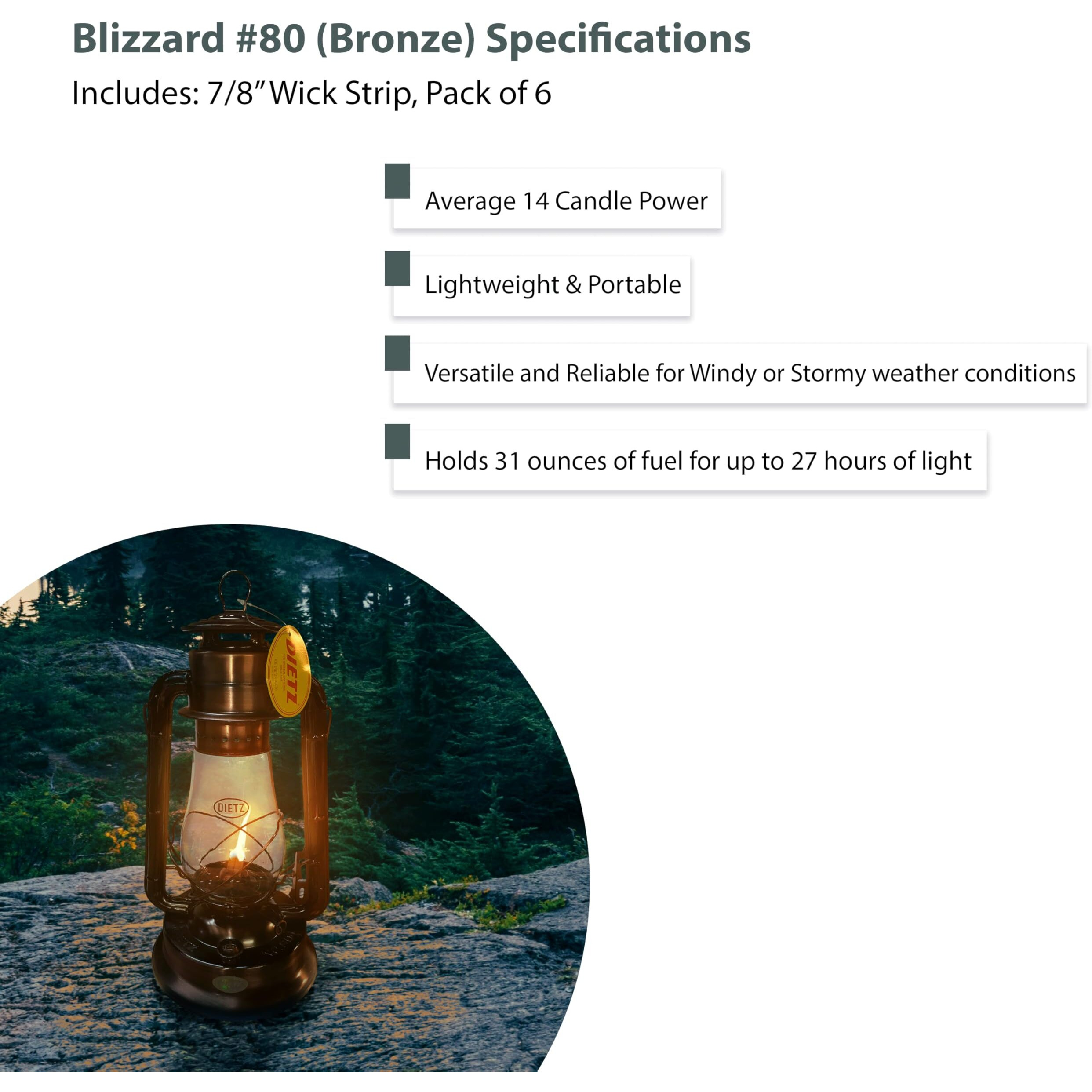 Light Of Mine - Dietz 80 Blizzard Oil Lantern With 7/8"" Replacement Wick Strips (Bronze)