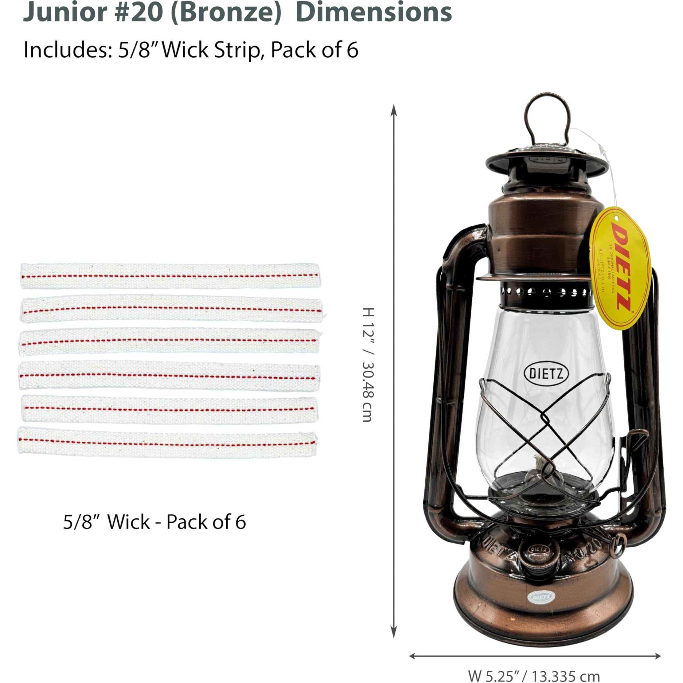 Light Of Mine - Dietz 20 Junior Bronze Oil Lantern With 100% Cotton 5/8"" Replacement Wick Strips (Bronze)