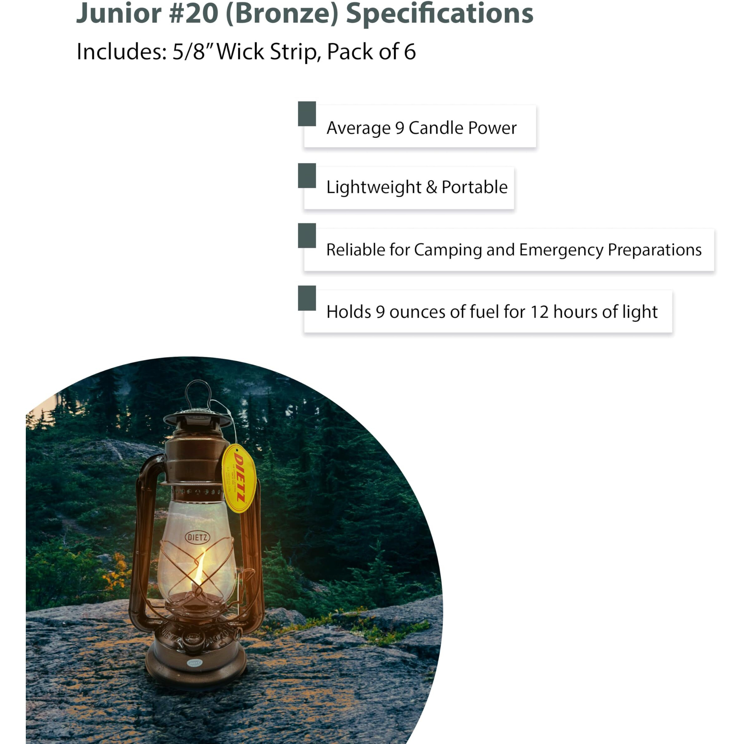 Light Of Mine - Dietz 20 Junior Bronze Oil Lantern With 100% Cotton 5/8"" Replacement Wick Strips (Bronze)