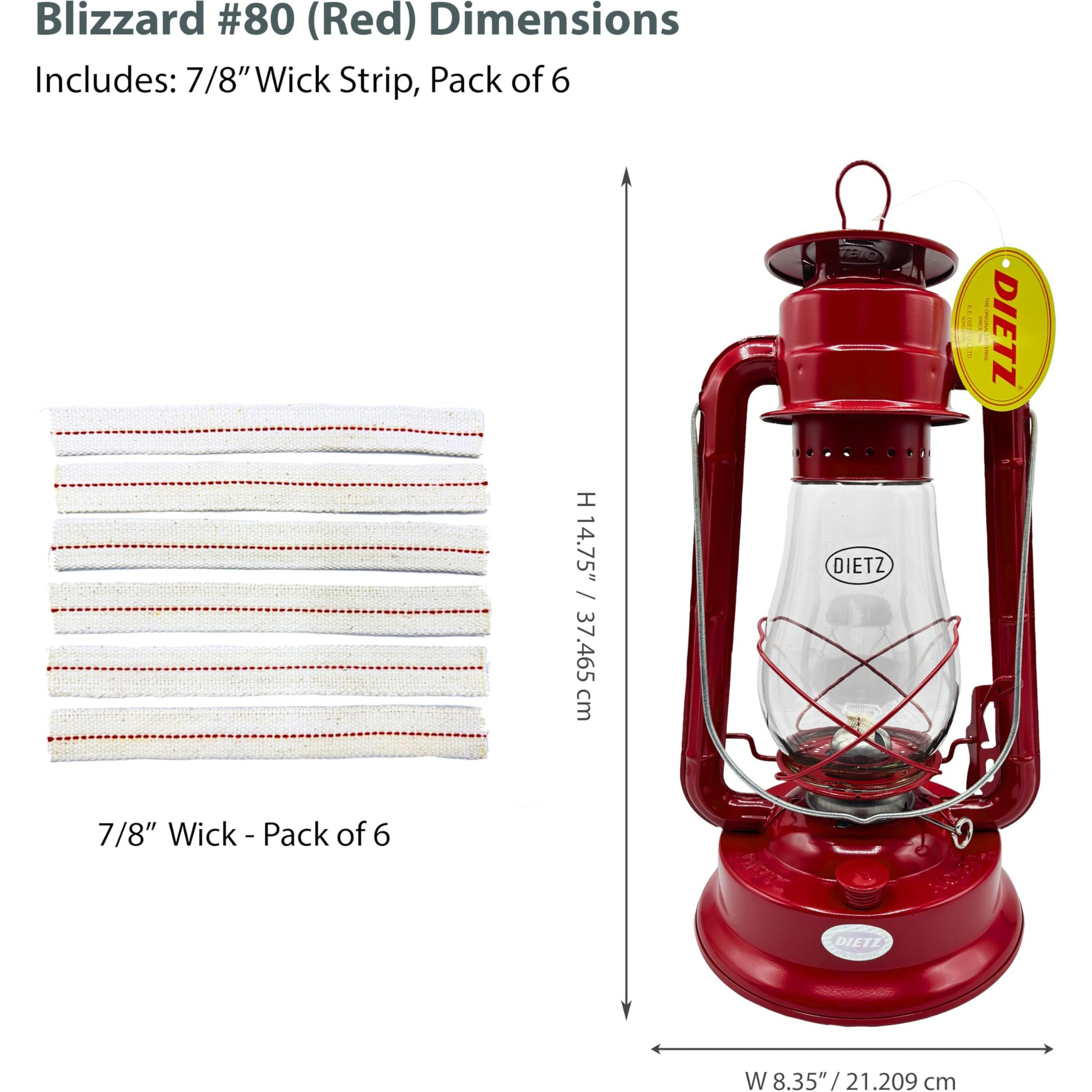 Light Of Mine - Dietz 80 Blizzard Oil Lantern With 7/8"" Replacement Wick Strips (Red)