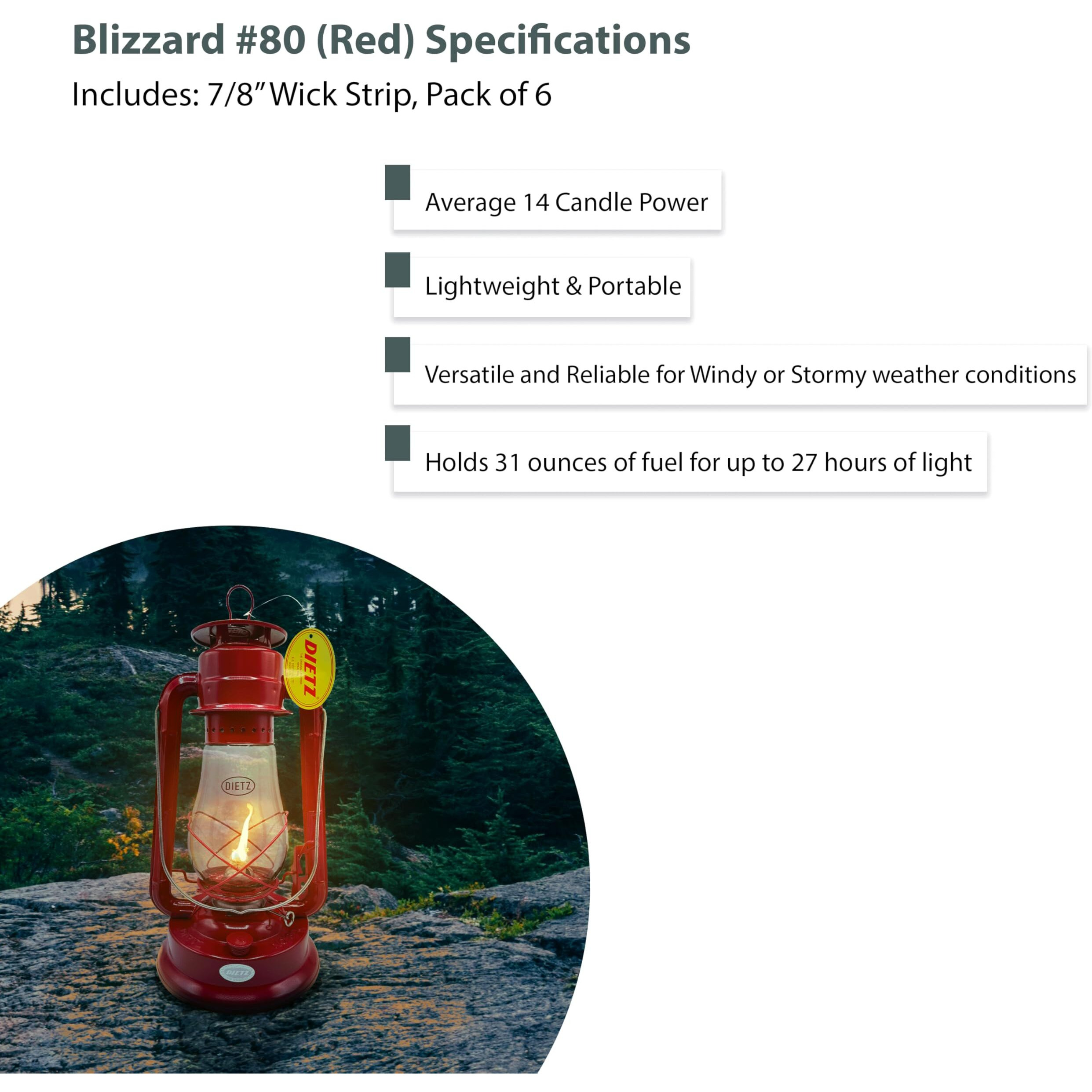 Light Of Mine - Dietz 80 Blizzard Oil Lantern With 7/8"" Replacement Wick Strips (Red)