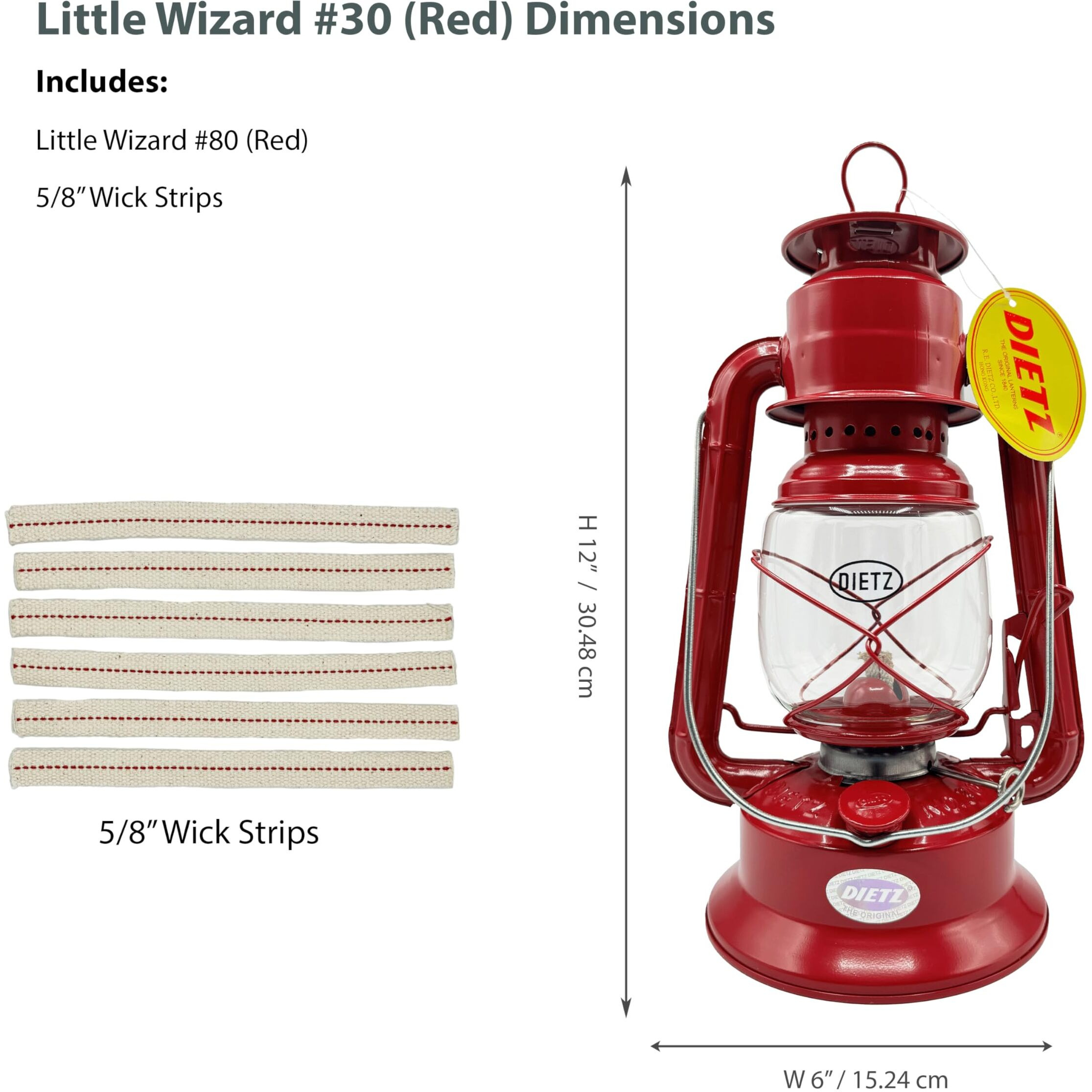 Light Of Mine - Dietz 30 Little Wizard Red Oil Lantern With 5/8"" Replacement Wick Strips (Red)