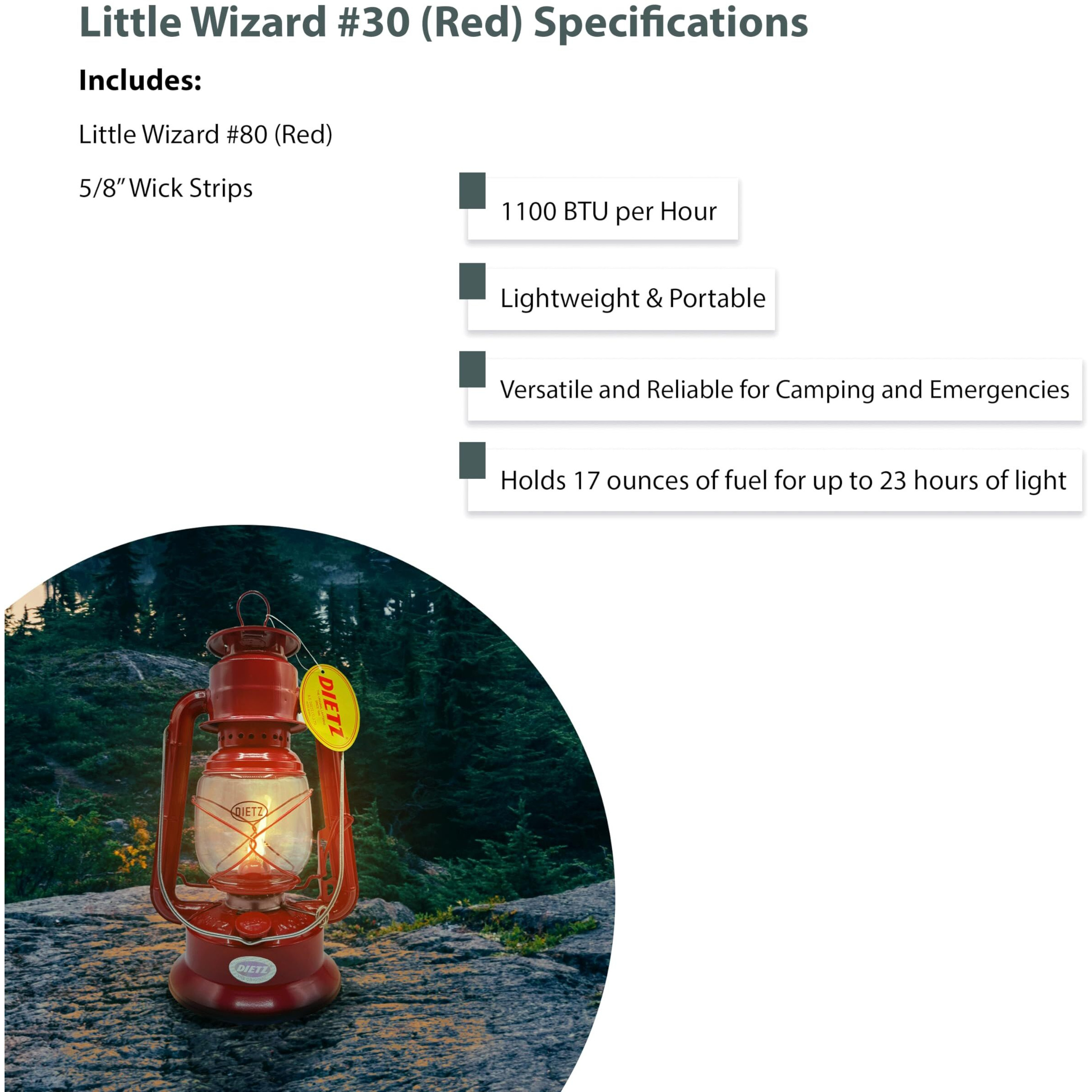 Light Of Mine - Dietz 30 Little Wizard Red Oil Lantern With 5/8"" Replacement Wick Strips (Red)
