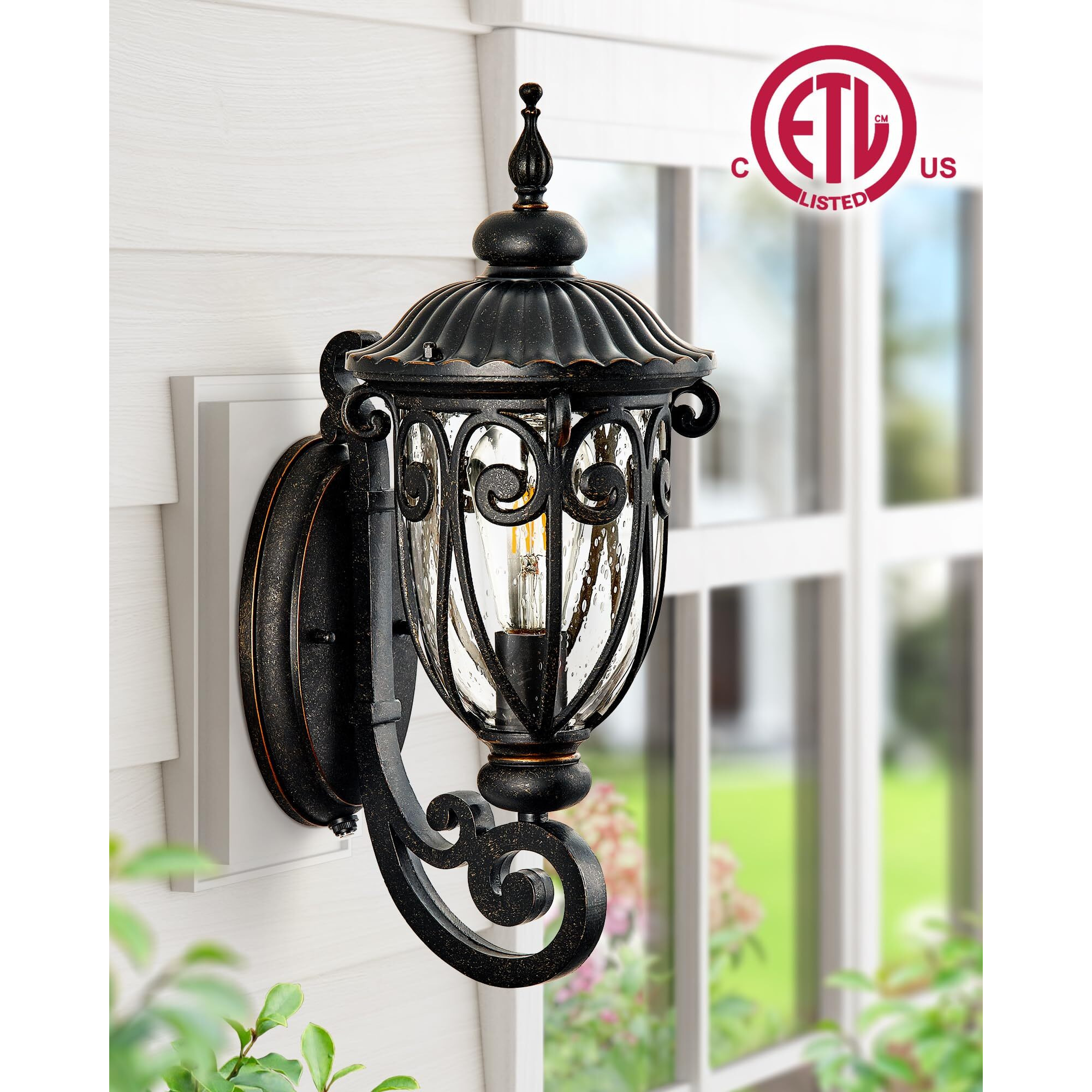 Vianis 2 Pack Dusk To Dawn Outdoor Lighting, Oil Rubbed Bronze Outdoor Light Fixture With Bubble Glass, Waterproof And Anti-Rust Exterior Lighting Fixtures For Porch, Garden, Doorway