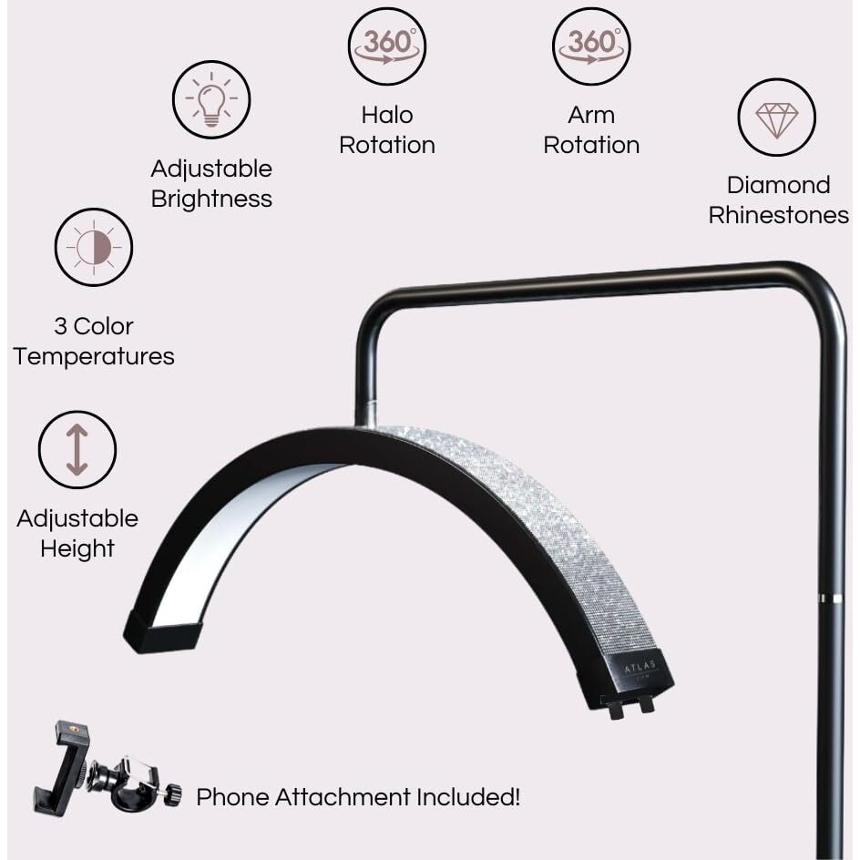 Atlas View Diamond Eyelash Led Floor Light, Estheticians, Tattoos, Pmu, Facialist Moon Lamp, Lighting For Beauty, Skincare, Lashes, Eyebrows, Filming And Content Creation With Phone Holder