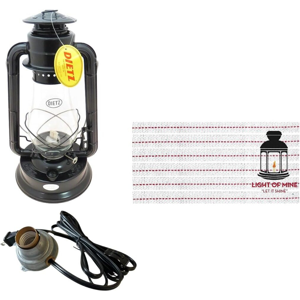 Light Of Mine - Dietz 80 Blizzard Oil Lantern With 7/8"" Replacement Wick Strips (Black With Electric Conversion Kit)
