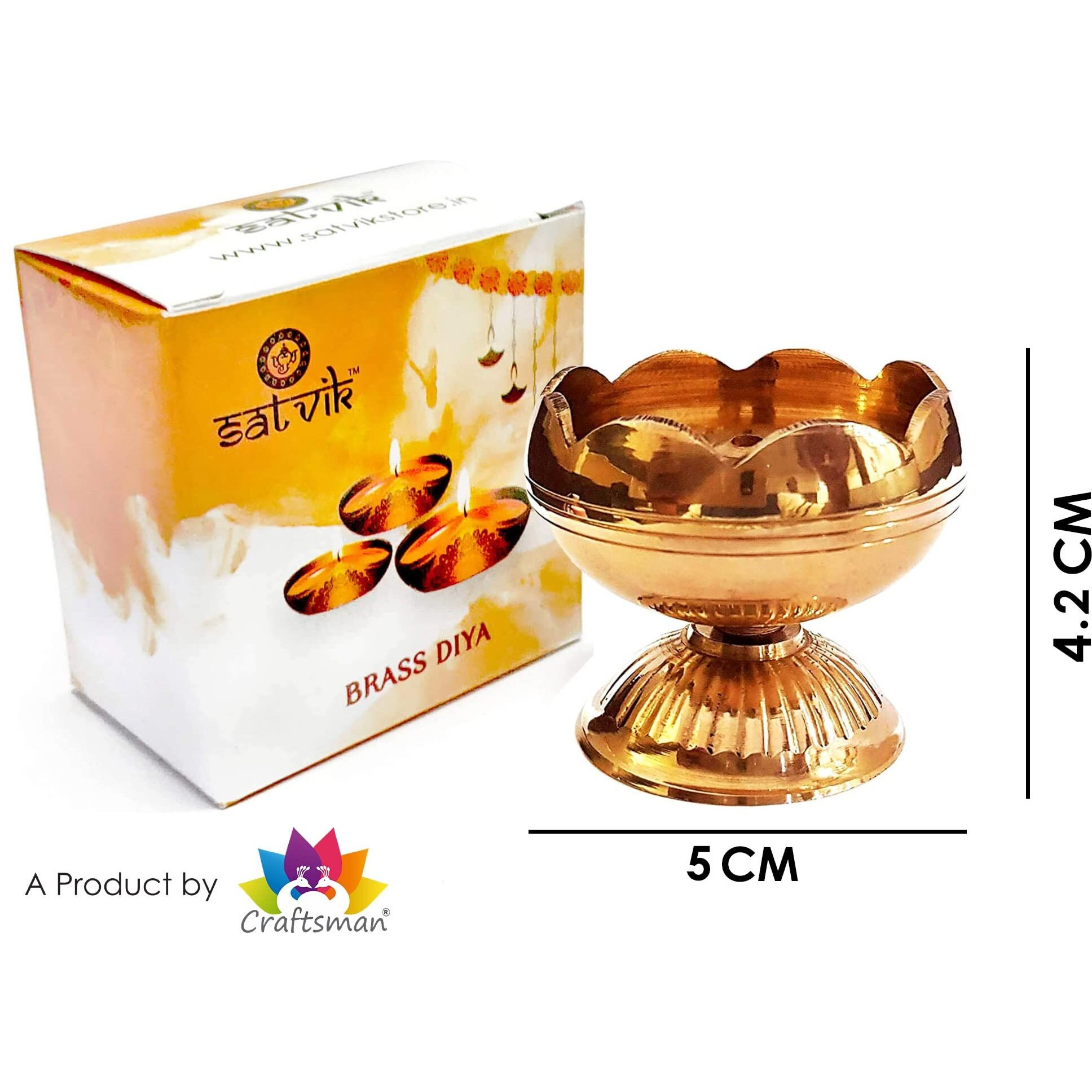 Satvik 6 Pc Brass Diya (Big) For Diwali Decoration. Handmade Oil Lamp With Golden Engraved Made Of Virgin Brass Metal. Diwali Diya Vilakku For Puja Pooja. Traditional Indian Deepawali Gift Items