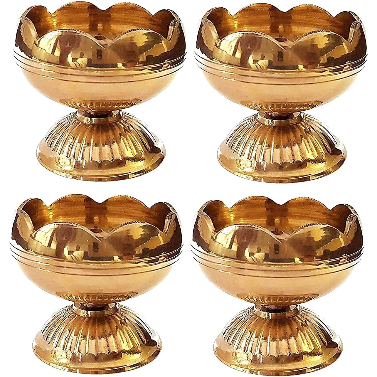 Craftsman Pure Virgin Brass Diwali Puja Jyoti Diya Indian Pooja Oil Lamp Dia Deepawali Diya/Oil Lamp/Candle Tea Light Holder/Diwali Decoration. Indian Gift Items (Pack Of 4)