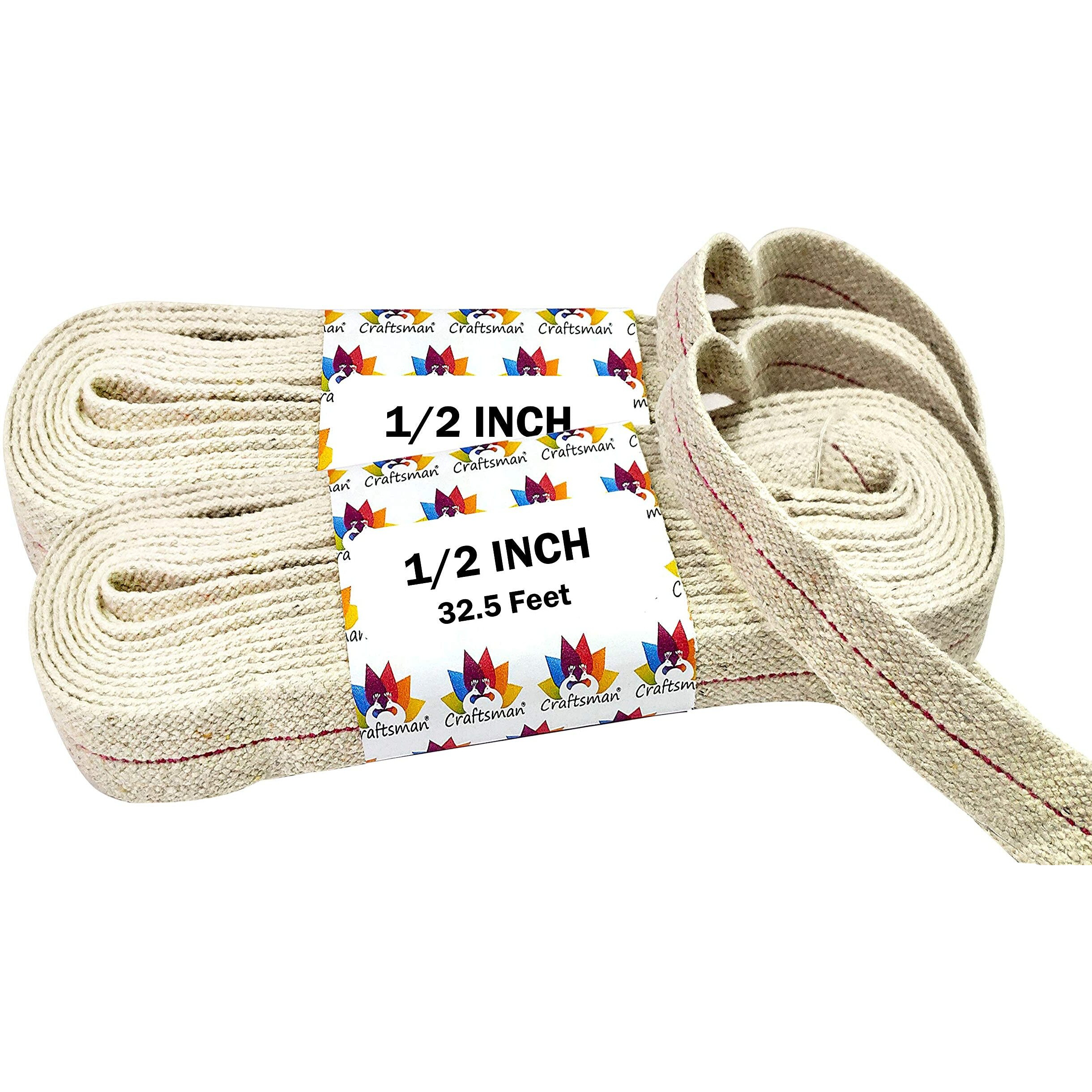 Craftsman Flat 100% Cotton Wicks (1/2 Inch 65 Feet) For Kerosene Paraffin Based Oil Lamps Lanterns Burner (1/2 Inch 32.5 Ft X 2 Roll)