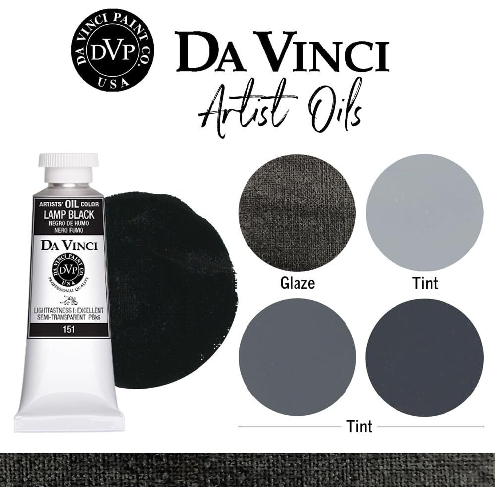 Da Vinci Paints Professional Artist Oil Paint, Lamp Black, 37Ml