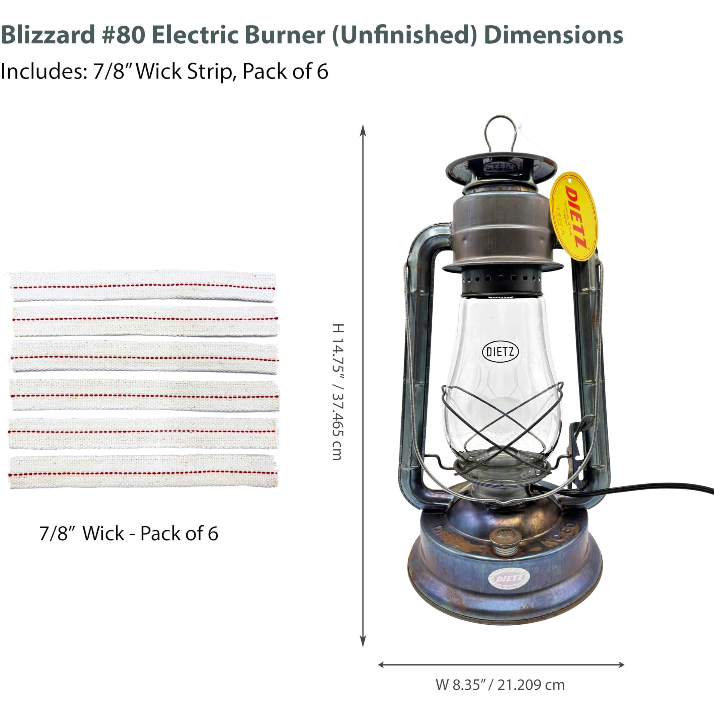Light Of Mine - Dietz 80 Blizzard Oil Lantern With 7/8"" Replacement Wick Strips (Unfinished With Electric Conversion Kit)