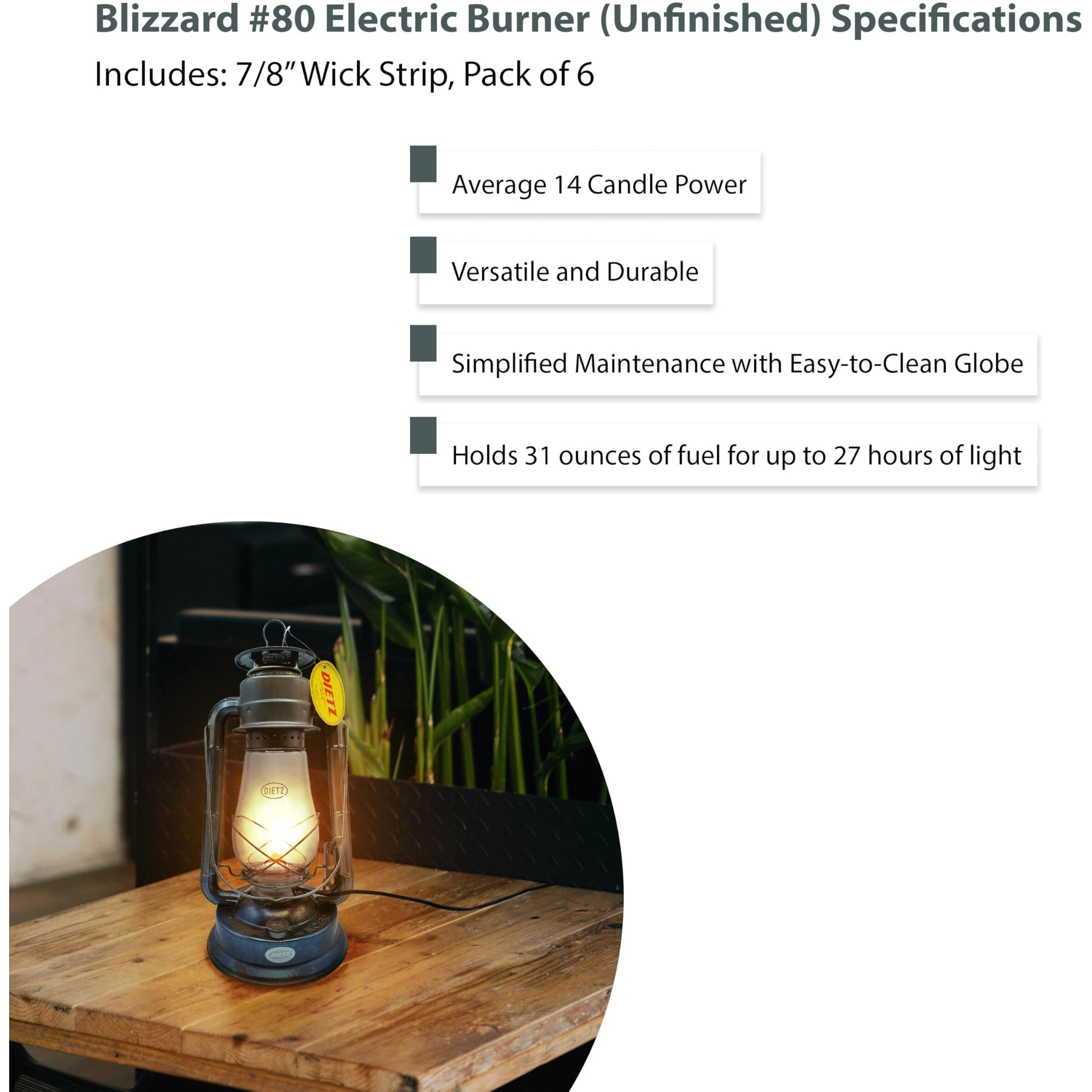 Light Of Mine - Dietz 80 Blizzard Oil Lantern With 7/8"" Replacement Wick Strips (Unfinished With Electric Conversion Kit)