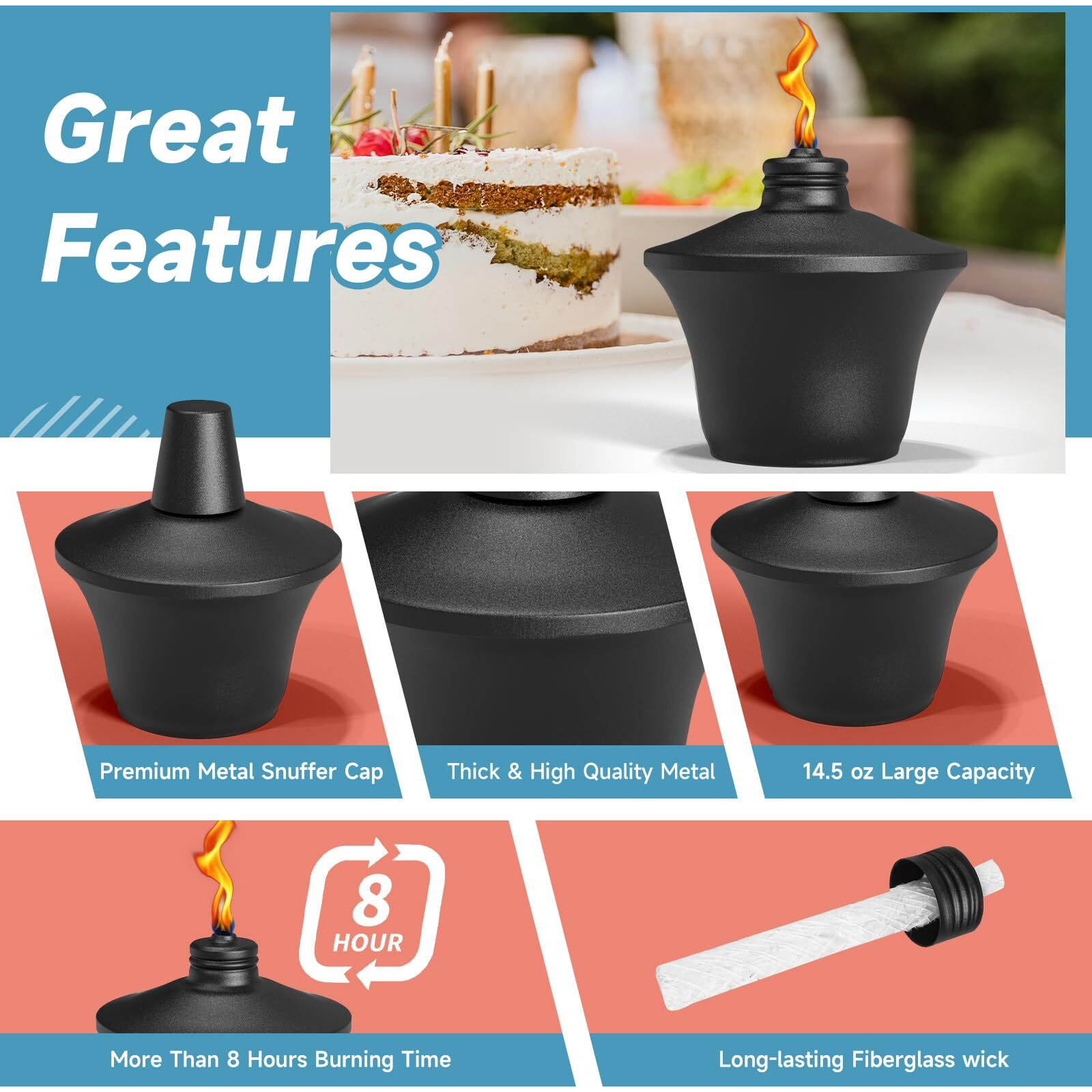 Falbawr 4-Pack Citronella Tabletop Torches, 14.5 Oz Table Top Torches For Outdoor, Metal Oil Burner Candles, Garden Torches With Fiberglass Wick For Yard, Patio, Deck, Garden, Party, Landscape