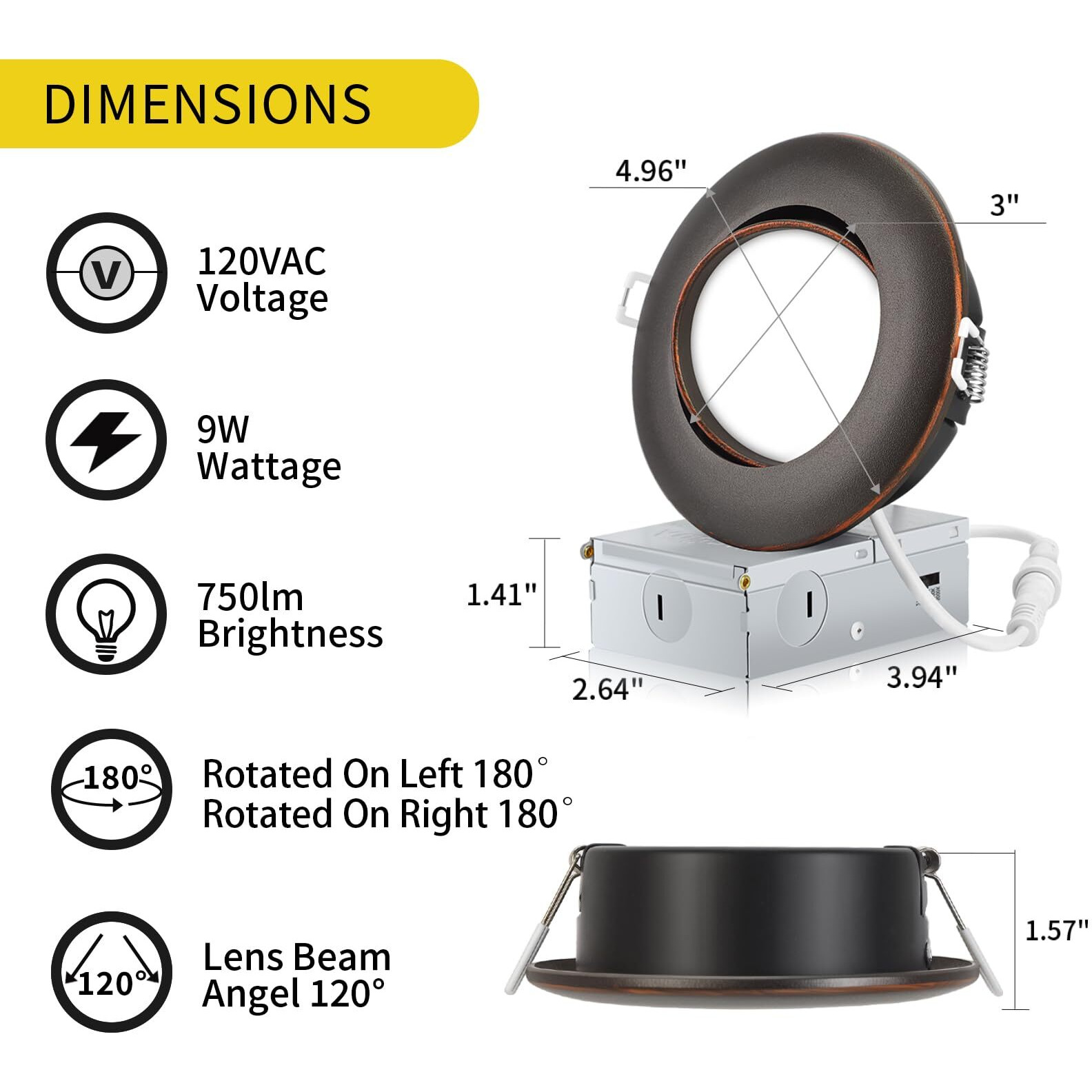 Knlnny Ware Oil Rubbed Bronze 4 Inch Led Recessed Lights 6 Pack,Ajustable Led Eyeball Gimbal Lights,4 Inch Ceiling Light With Junction Box,5Cct Selectable,9W 750Lm,Dimmable