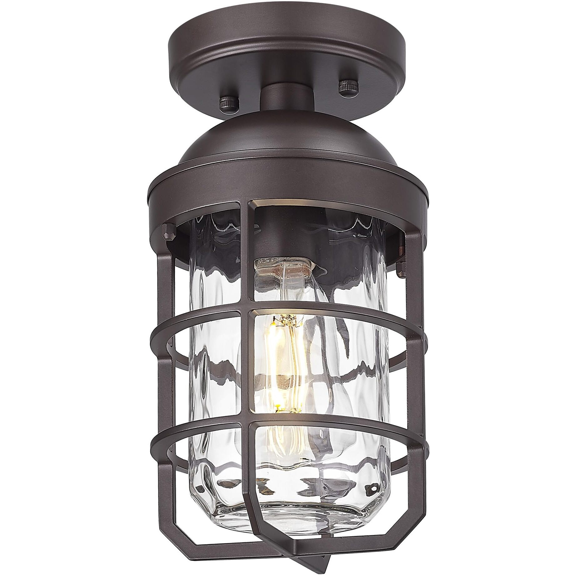 Emliviar Oil Rubbed Bronze Finish Light Fixture Ceiling Mount, Retro 11.1"" Semi Flush Lighting With Water Ripple Glass Shade, Ge255Lf Orb-Wg