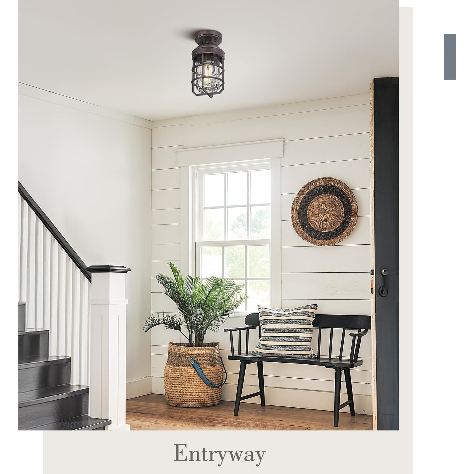 Emliviar Oil Rubbed Bronze Finish Light Fixture Ceiling Mount, Retro 11.1"" Semi Flush Lighting With Water Ripple Glass Shade, Ge255Lf Orb-Wg