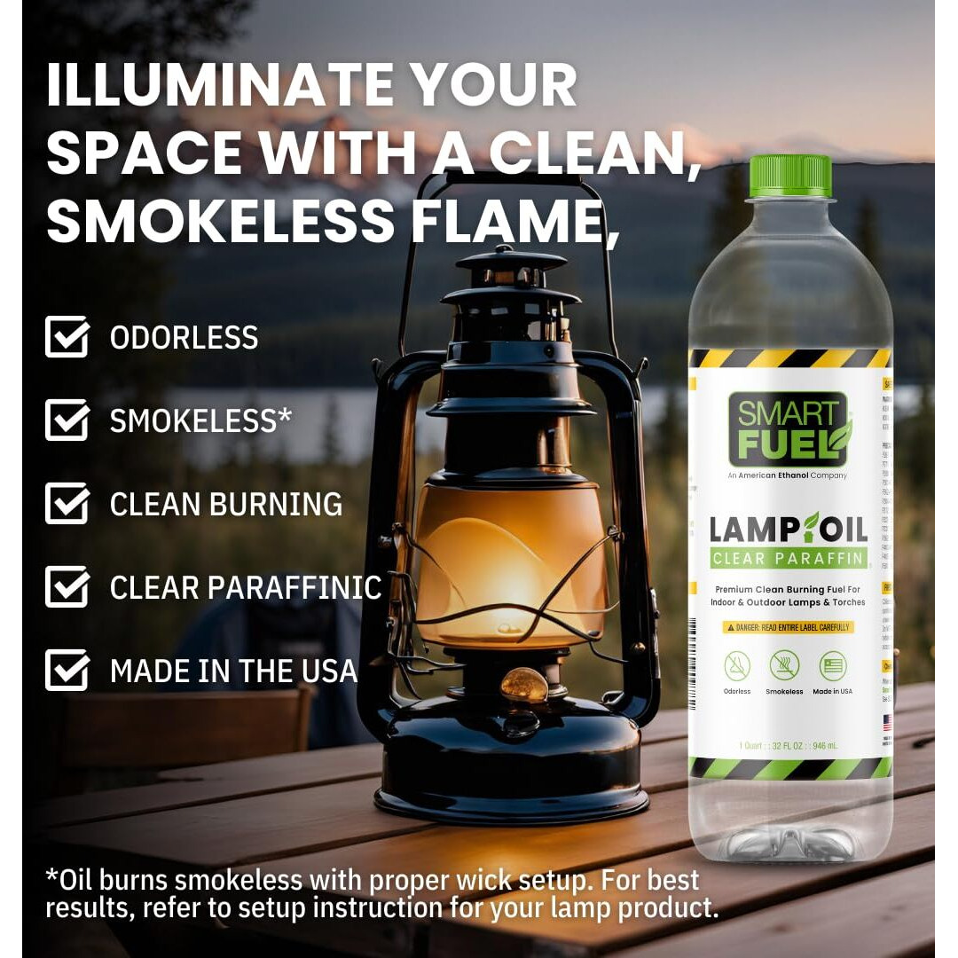 American Ethanol Smart Fuel Paraffin Oil Lamp - Clear And Smooth Burn, Smokeless, Odorless Tiki Torch Fuel For All Types Of Oil Lamps Indoor Use, Suitable For Lanterns - 32 Oz