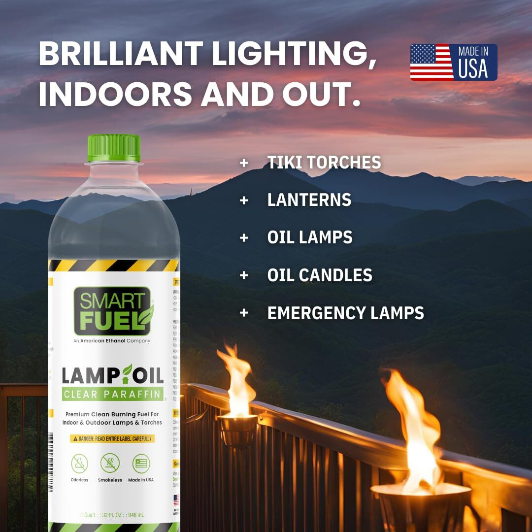 American Ethanol Smart Fuel Paraffin Oil Lamp - Clear And Smooth Burn, Smokeless, Odorless Tiki Torch Fuel For All Types Of Oil Lamps Indoor Use, Suitable For Lanterns - 32 Oz