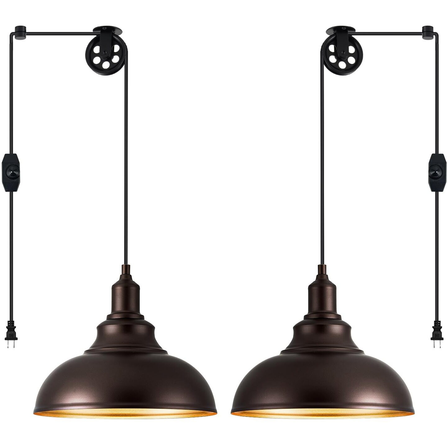 Alaislyc Oil Rubbed Bronze Pendant Light Hanging Lamps For Living Room Plug In 15Ft Dimmable Switch Adjustable Pulley Hanging Lights With Cord For Kitchen Bedroom 2 Pack