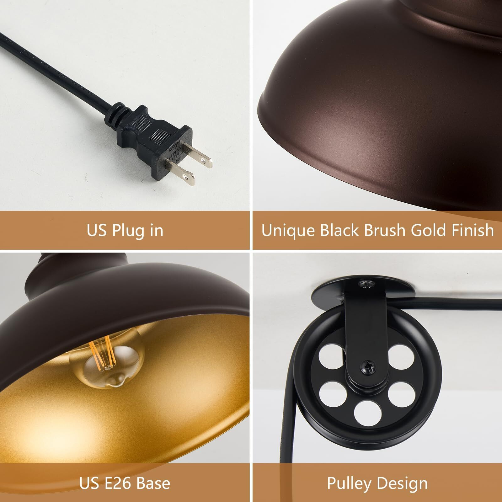 Alaislyc Oil Rubbed Bronze Pendant Light Hanging Lamps For Living Room Plug In 15Ft Dimmable Switch Adjustable Pulley Hanging Lights With Cord For Kitchen Bedroom 2 Pack