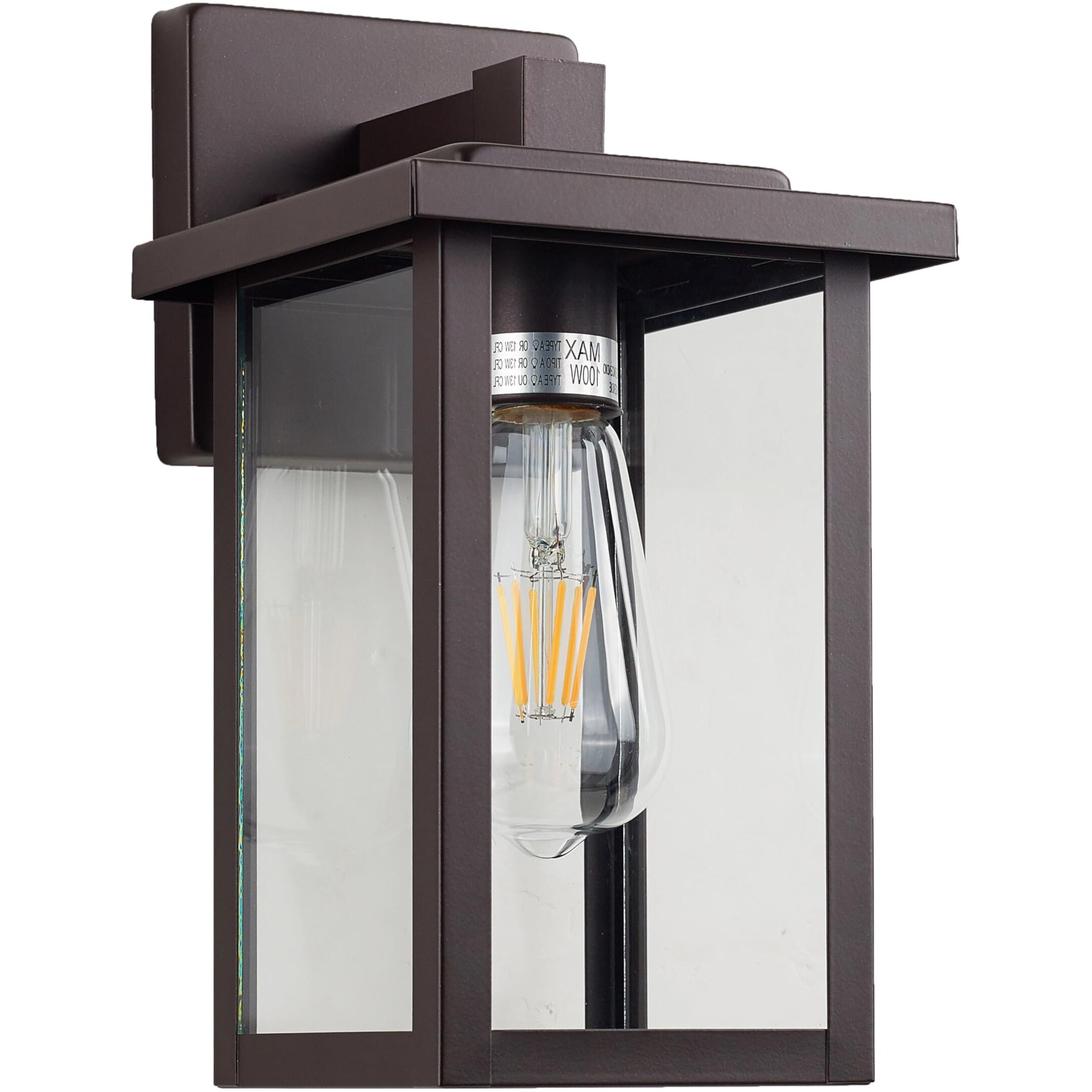 Acland Oil Rubbed Bronze Outdoor Wall Light Fixture, Waterproof Clear Glass Shade Outdoor Sconce Lighting With E26 Sockets, 11"" Exterior Lantern Lights For House Porch Entryway
