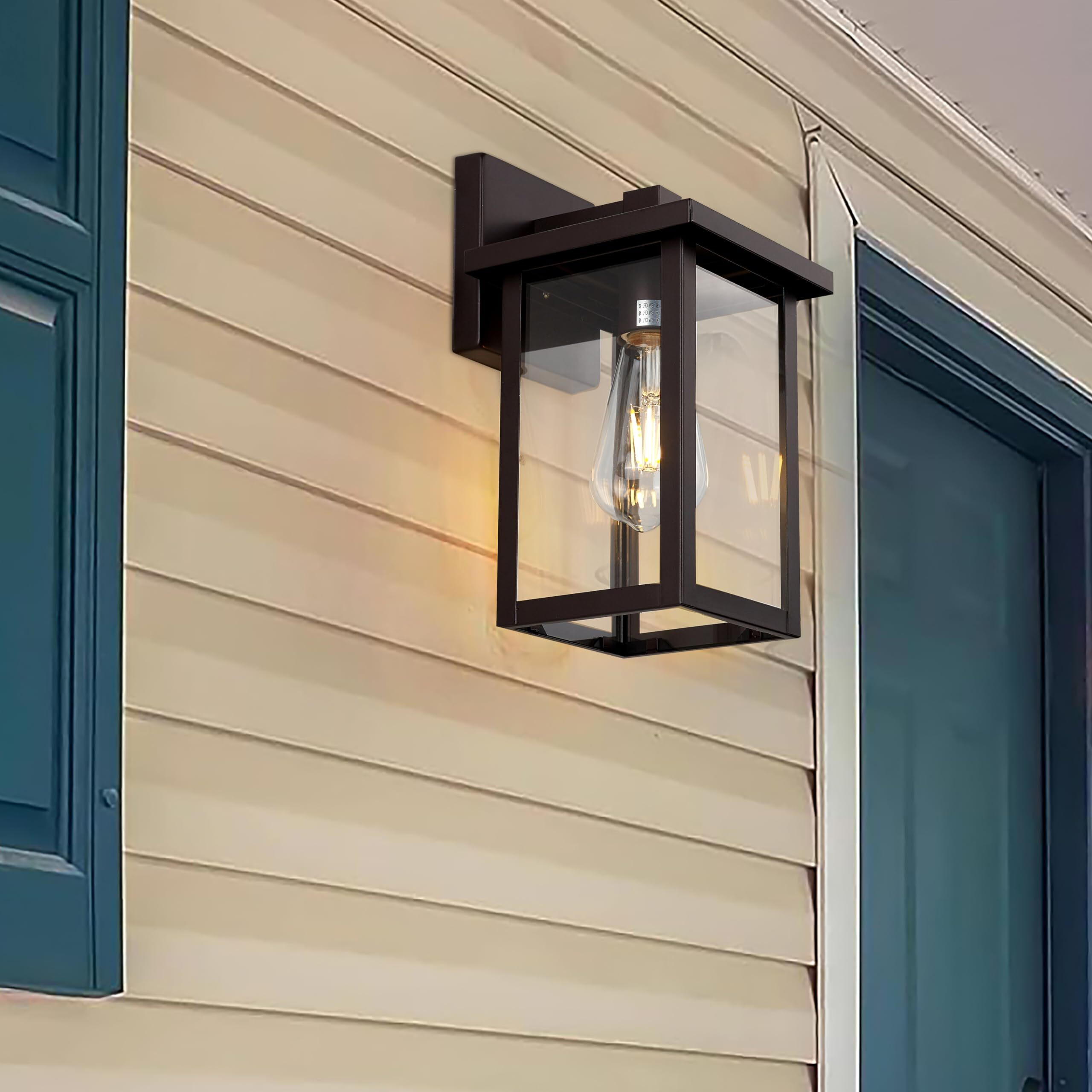 Acland Oil Rubbed Bronze Outdoor Wall Light Fixture, Waterproof Clear Glass Shade Outdoor Sconce Lighting With E26 Sockets, 11"" Exterior Lantern Lights For House Porch Entryway