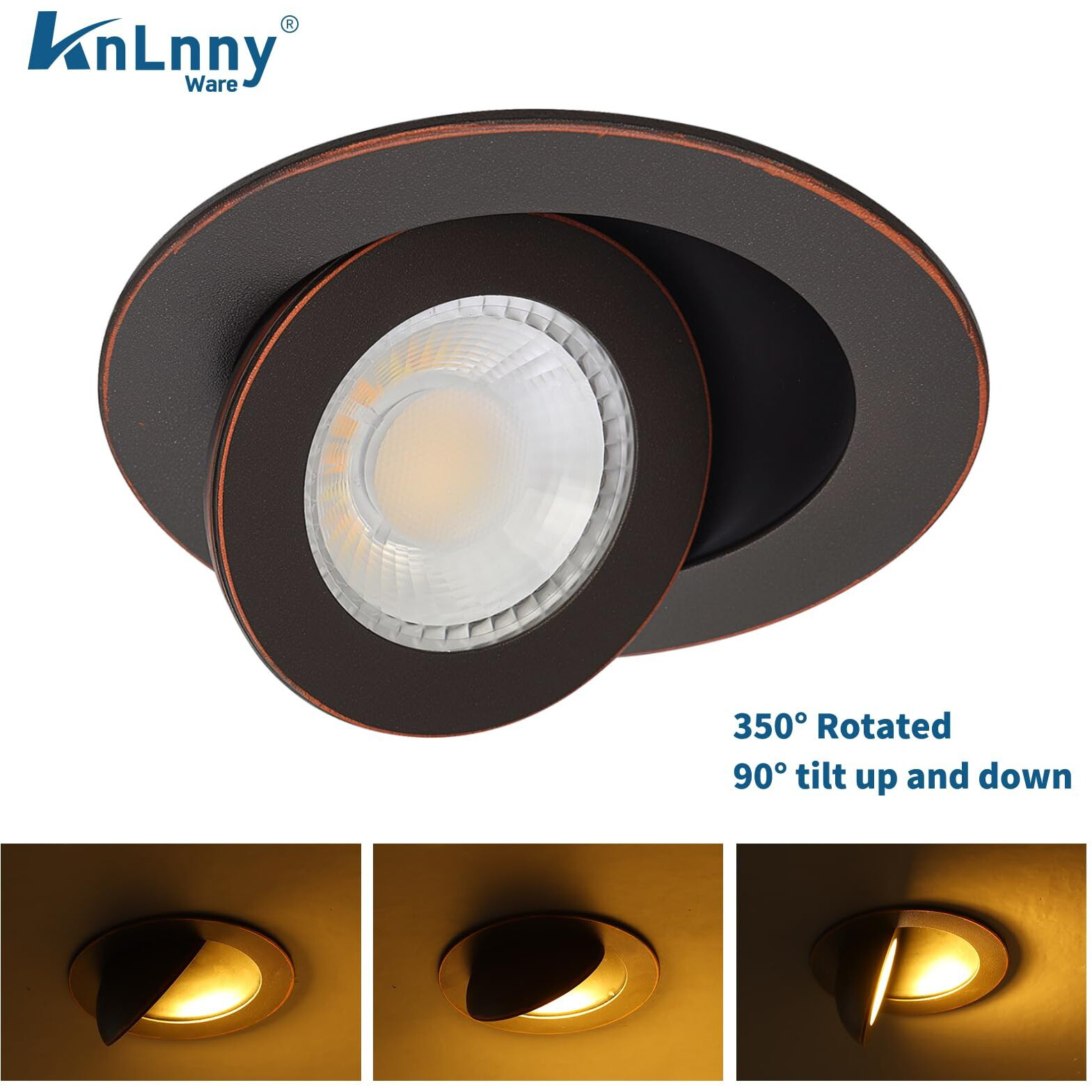 Knlnny Ware Oil Rubbed Bronze Recessed Lighting 4 Inch 6 Pack, Ajustable Eyeball Recessed Light With Junction Box,5 Color Selectable,Airtight,9W 750Lm,Dimmable,Bronze