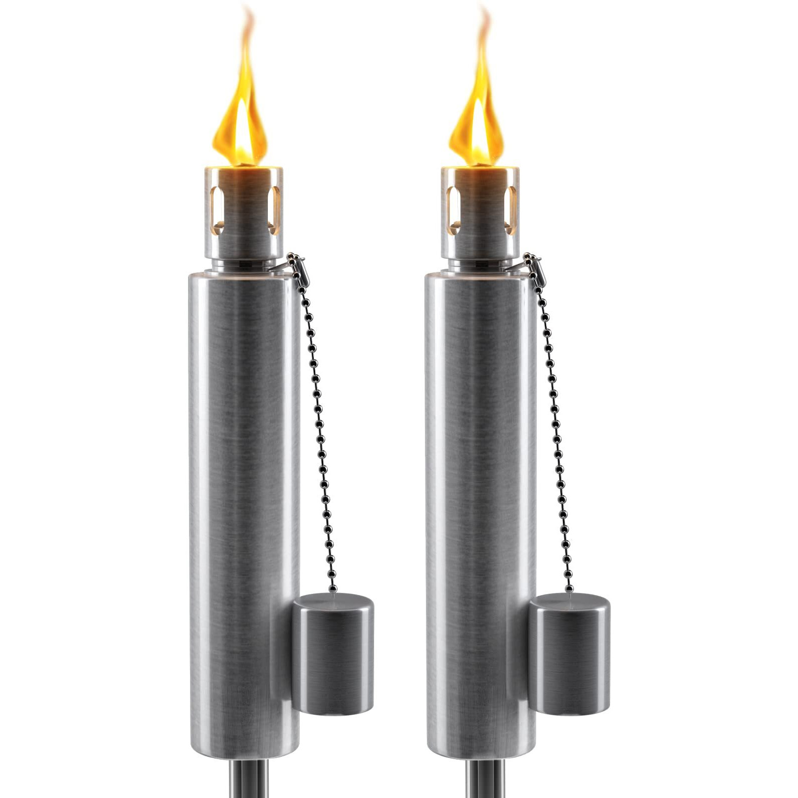 Matney Stainless Steel Outdoor Torches - Decorative Garden & Yard Lights - 5 Ft Oil Lamp For Citronella - Fiberglass Wick & Snuffer Cap - Set Of 2 (Barrel)