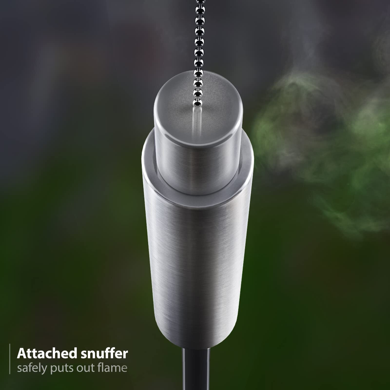 Matney Stainless Steel Outdoor Torches - Decorative Garden & Yard Lights - 5 Ft Oil Lamp For Citronella - Fiberglass Wick & Snuffer Cap - Set Of 2 (Barrel)