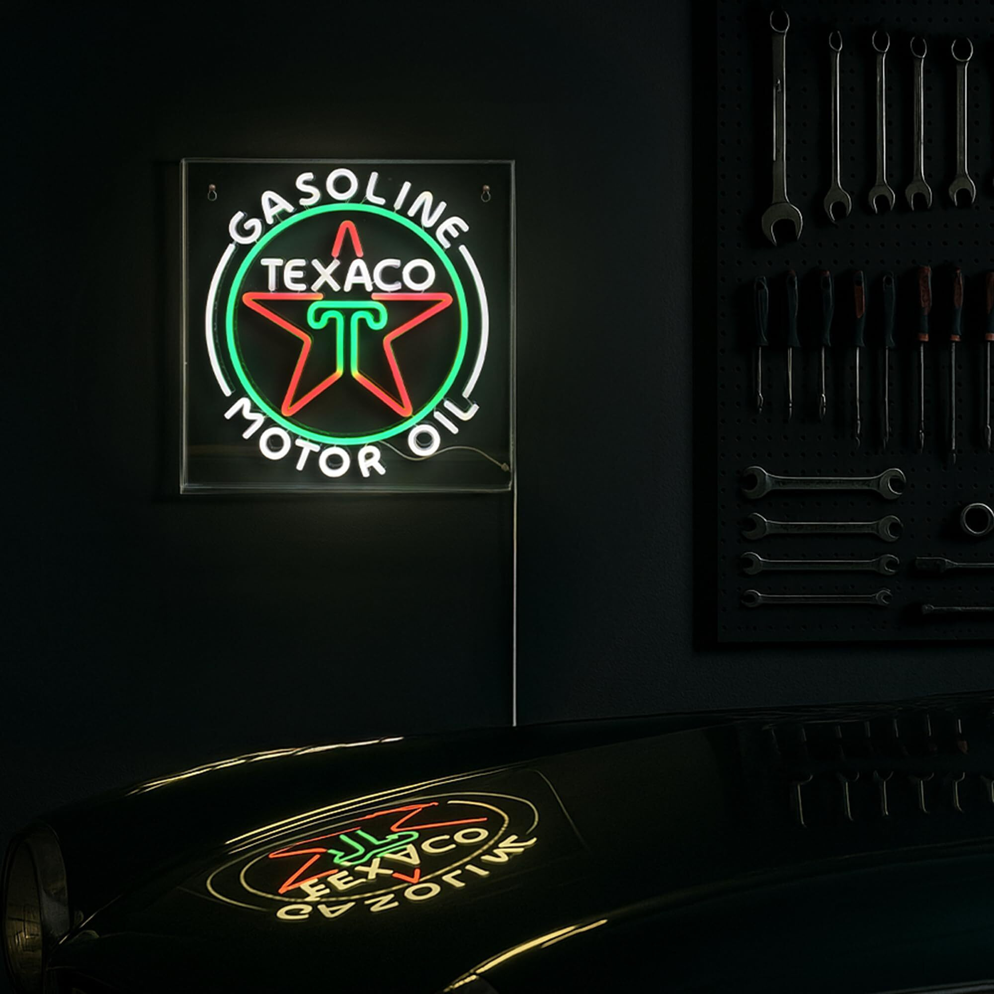 American Art Decor Acrylic Led Sign - Licensed Retro Neon Sign - For Bar, Man Cave, Garage, Game Room & More (Texaco Gasoline Motor Oil, 16"" X 16"")