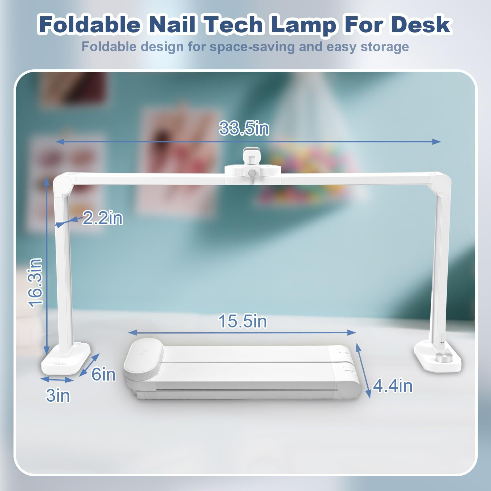 Cgbe Nail Table Light 33.5"" Nail Desk Light With Phone Holder - 456 Led 3 Light Colors &10 Brightness Levels Half Moon Table Light For Manicure/Lash Extension/Tattoo/Beauty (White)