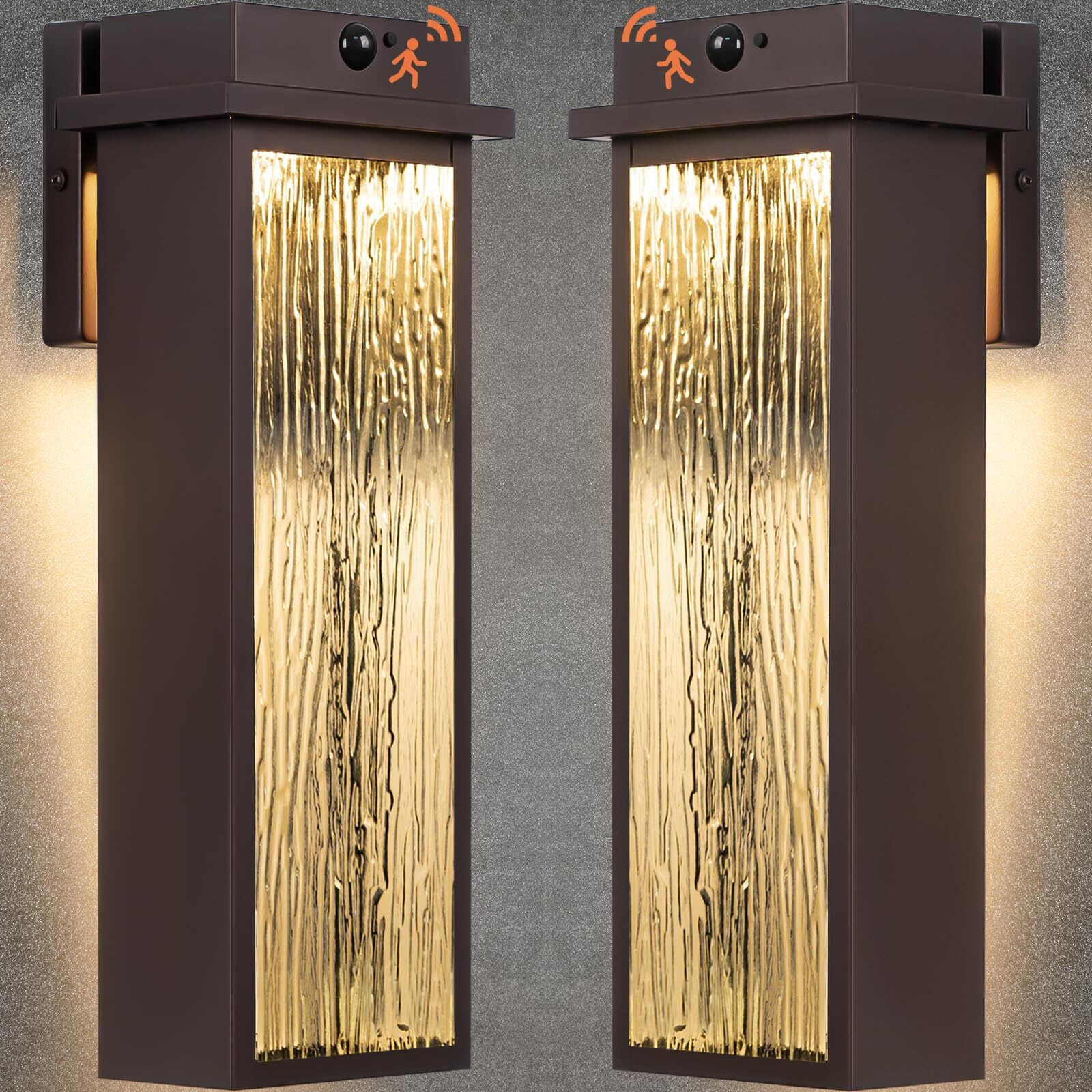 Venzblomia 20    Upgraded Dusk To Dawn Led Outside Light Fixtures, 2 Pack Large Oil Rubbed Bronze Motion Sensor Outdoor Wall Sconce Lamps, Waterproof Brown Exterior Porch Coach Patio Garage Lanterns