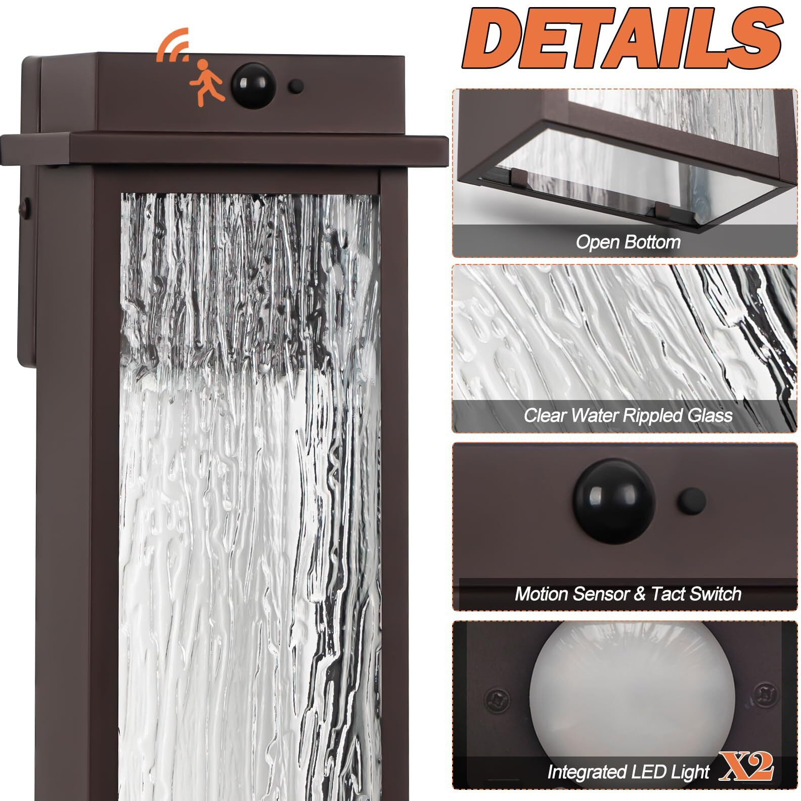 Venzblomia 20    Upgraded Dusk To Dawn Led Outside Light Fixtures, 2 Pack Large Oil Rubbed Bronze Motion Sensor Outdoor Wall Sconce Lamps, Waterproof Brown Exterior Porch Coach Patio Garage Lanterns