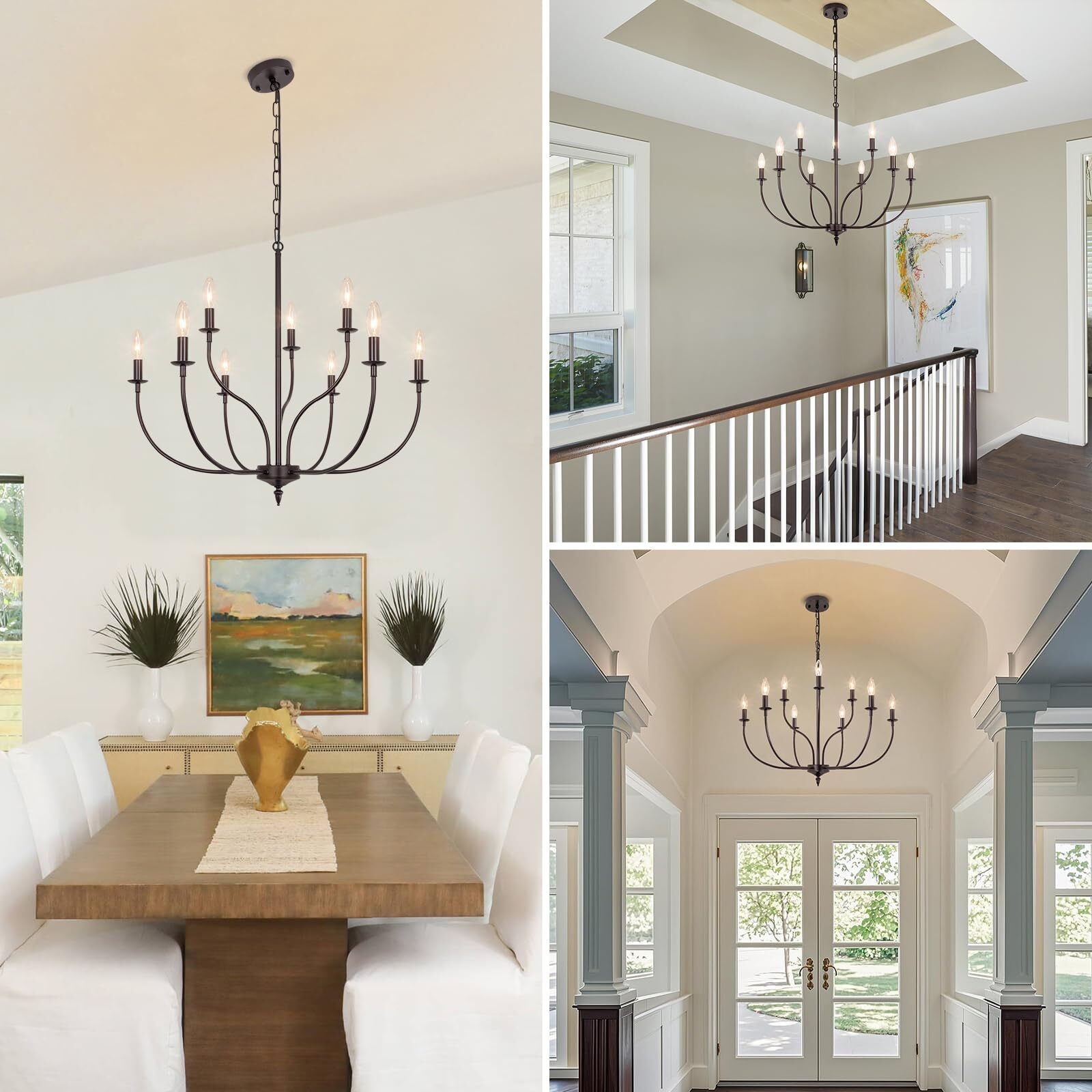 Rviezza 9-Light Farmhouse Chandelier For Dining Room, 2-Tier Oil Rubbed Bronze Chandelier, Rustic Industrial Modern Chandelier For Living Room, Bedroom, Entryway, Kitchen