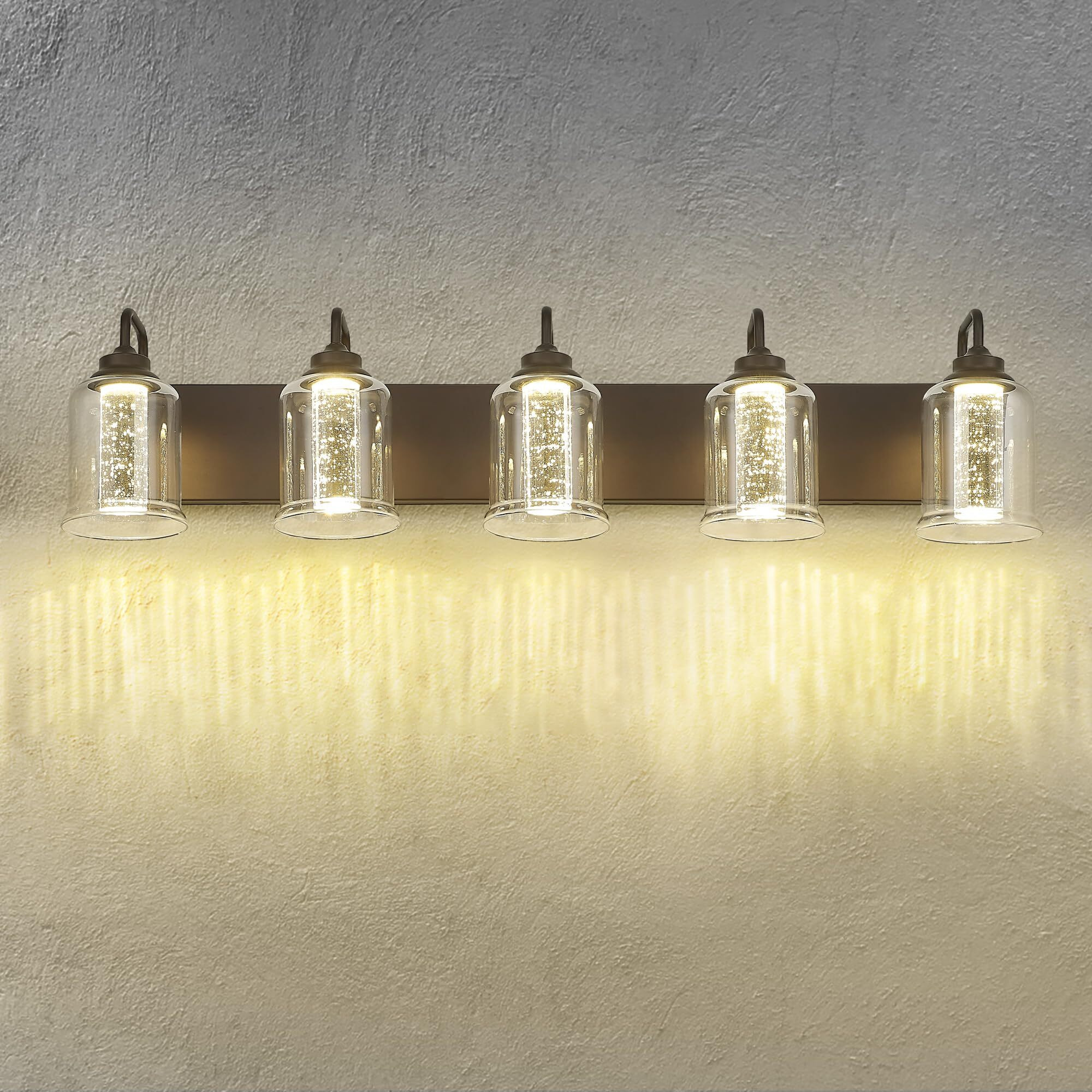 Zeyu 25W Led Bathroom Lights, 5-Light Vanity Lighting Fixtures For Bathroom With 5 Color Modes, Oil Rubbed Bronze Finish With Crystal Bubble And Clear Glass, Zsl72B-5W Led Orb-1